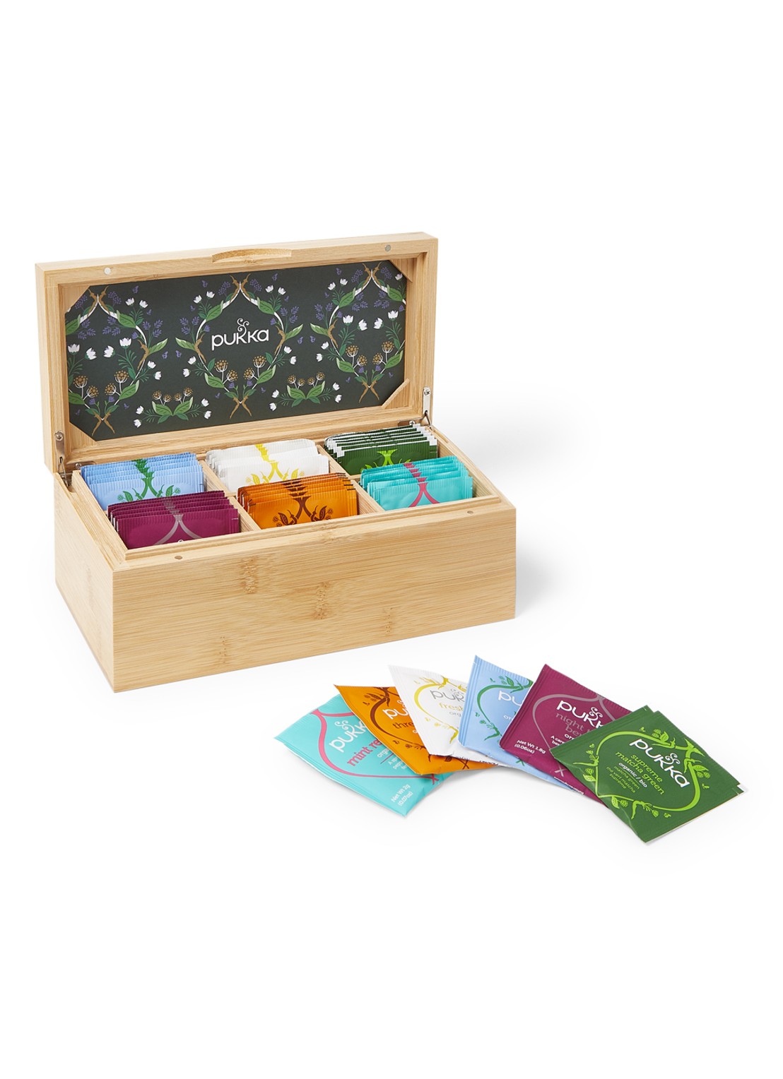Pukka Bamboo theedoos 6-vaks met theezakjes 42 stuks - voorkant lichtbruin