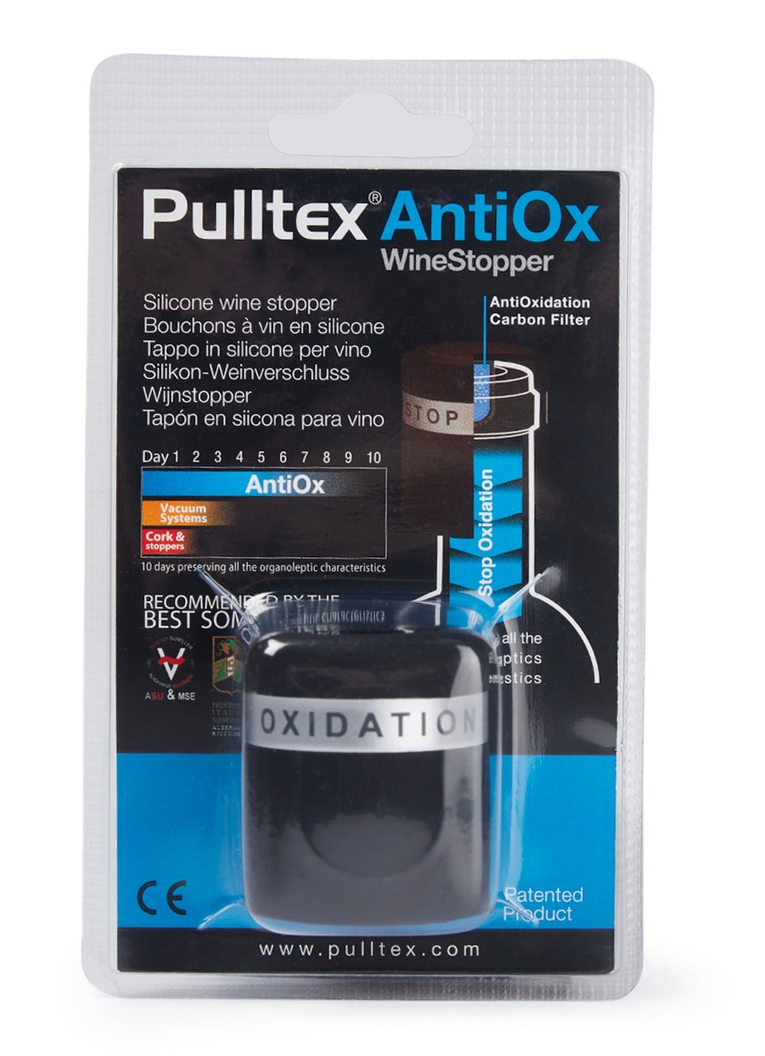 Pulltex AntiOx wijnstopper - voorkant zwart
