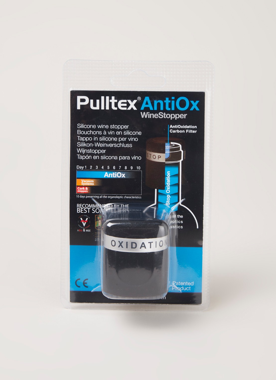 Pulltex AntiOx wijnstopper - voorkant 2 zwart