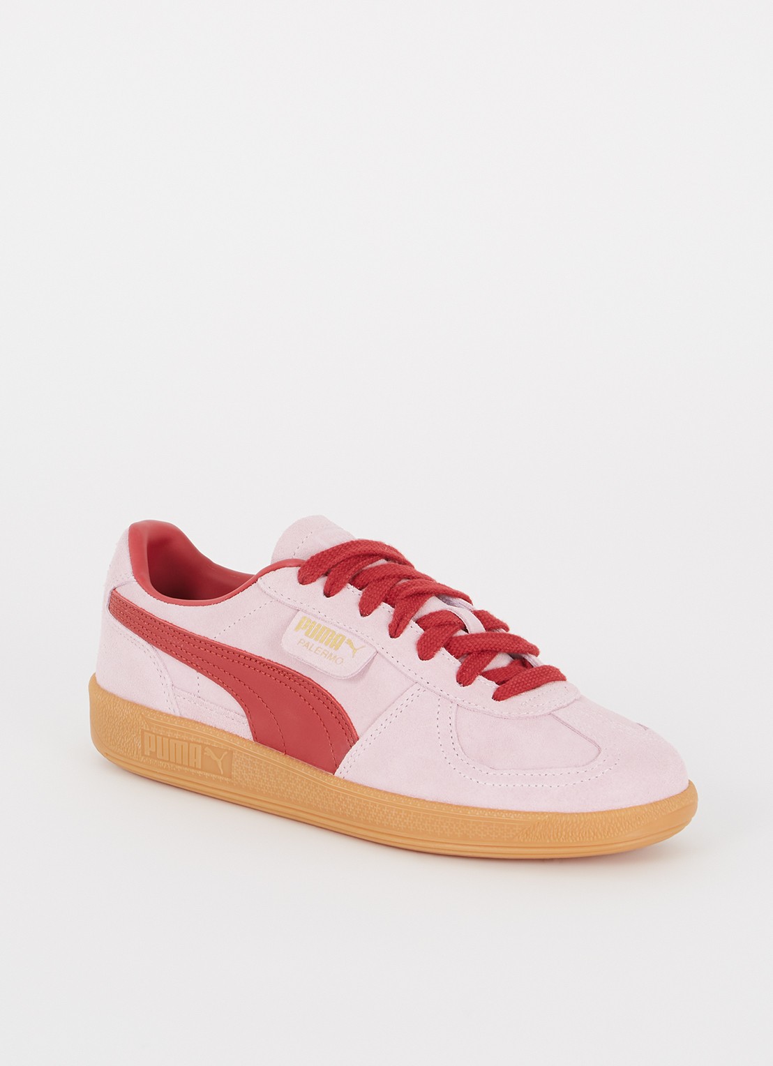 Puma Palermo sneaker van suède met leren details - voorkant 2 lichtroze