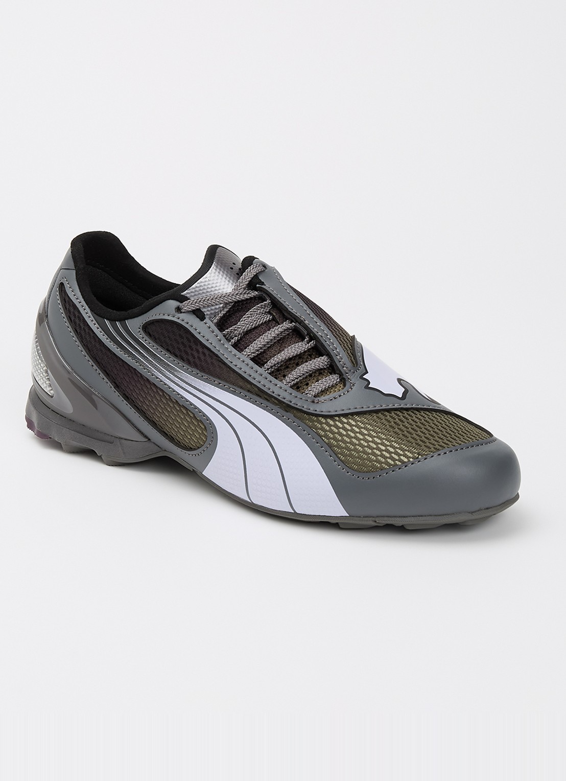 Puma V-S1 sneaker van leer met mesh details - voorkant grijs