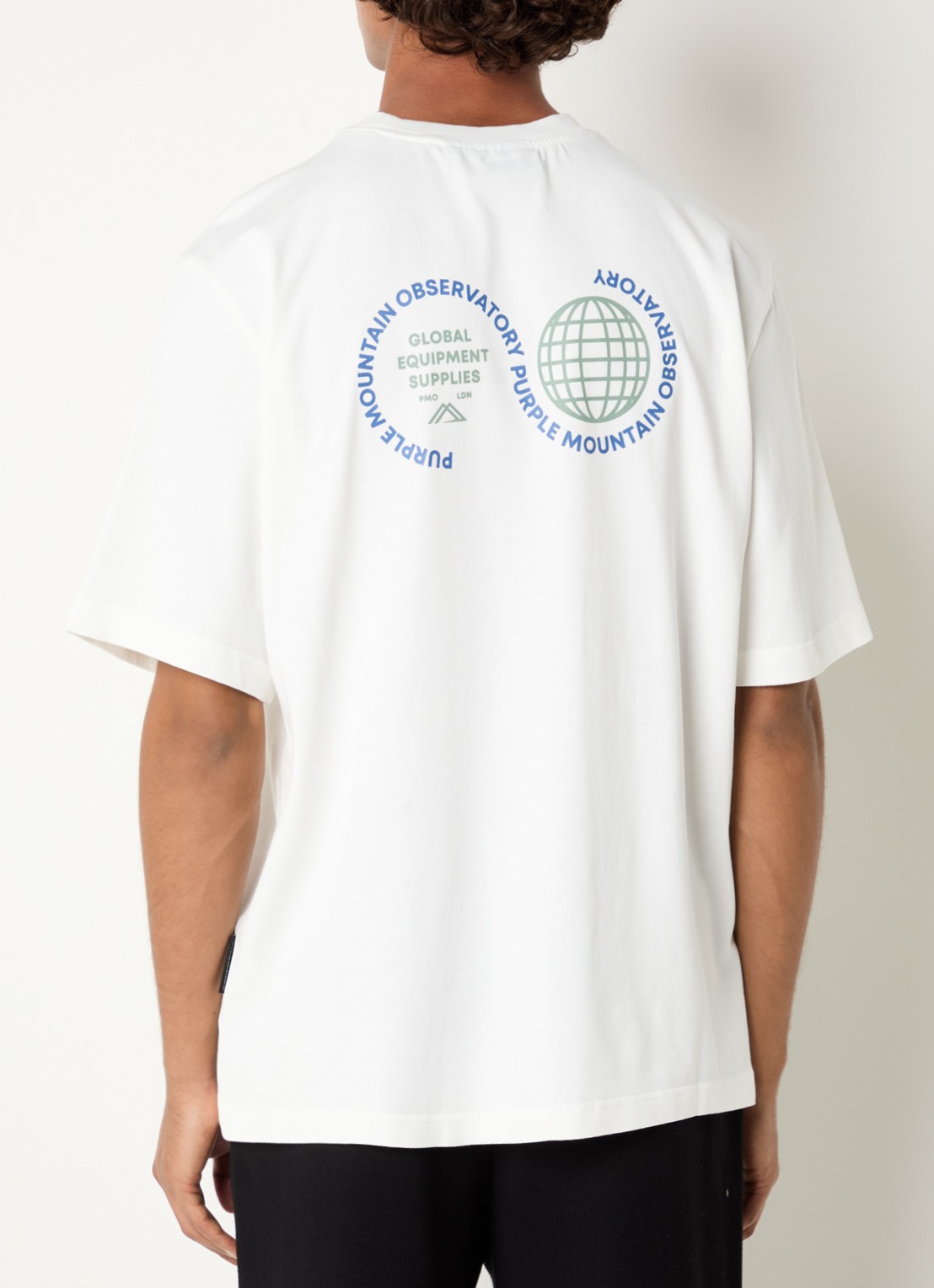 Purple Mountain Observatory Globe T-shirt met logo- en backprint - detail wit