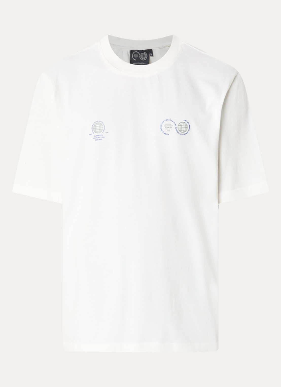 Purple Mountain Observatory Globe T-shirt met logo- en backprint - voorkant 3 wit