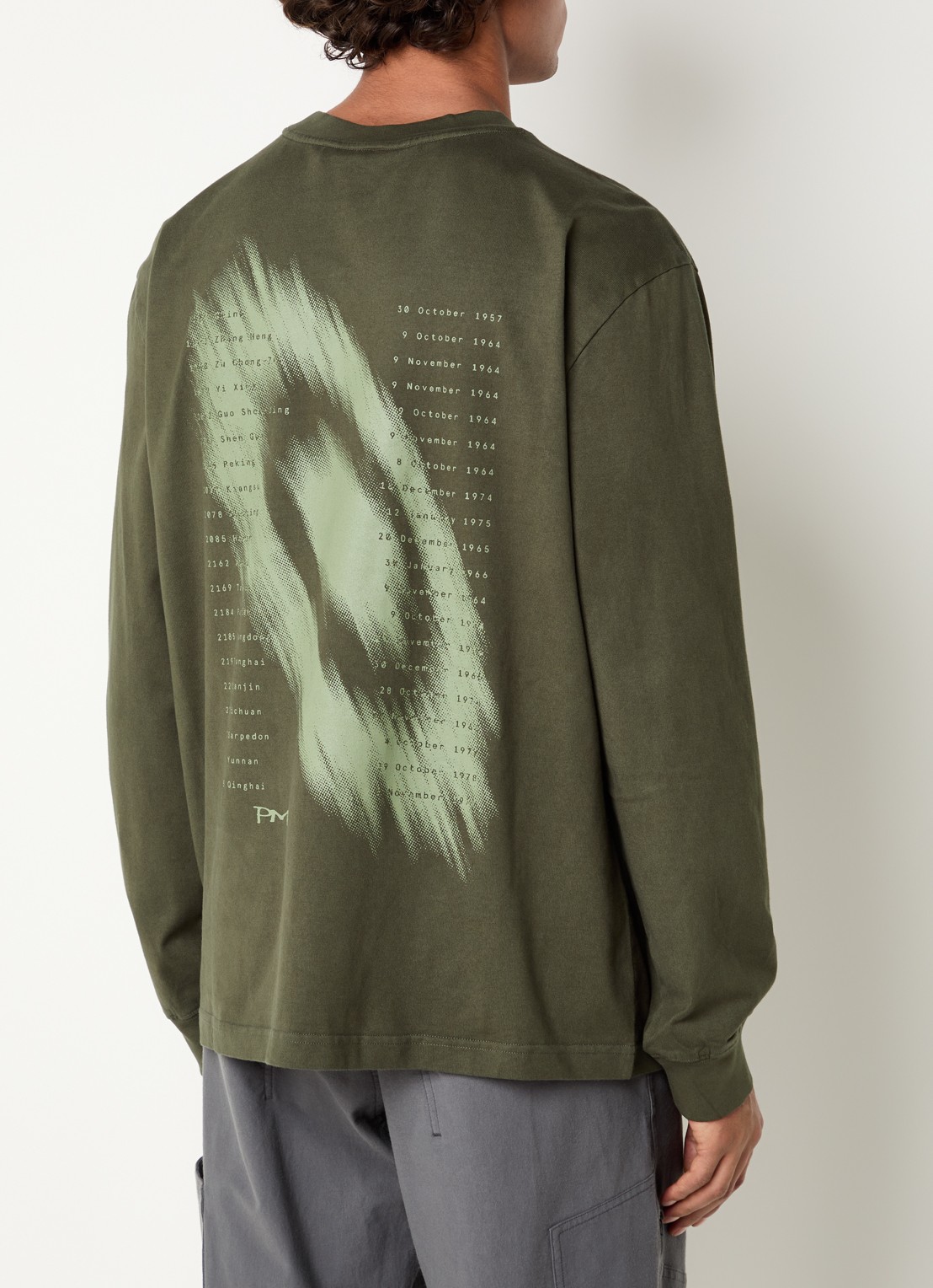 Purple Mountain Observatory Quantum longsleeve met logo- en backprint - detail 4 mosgroen