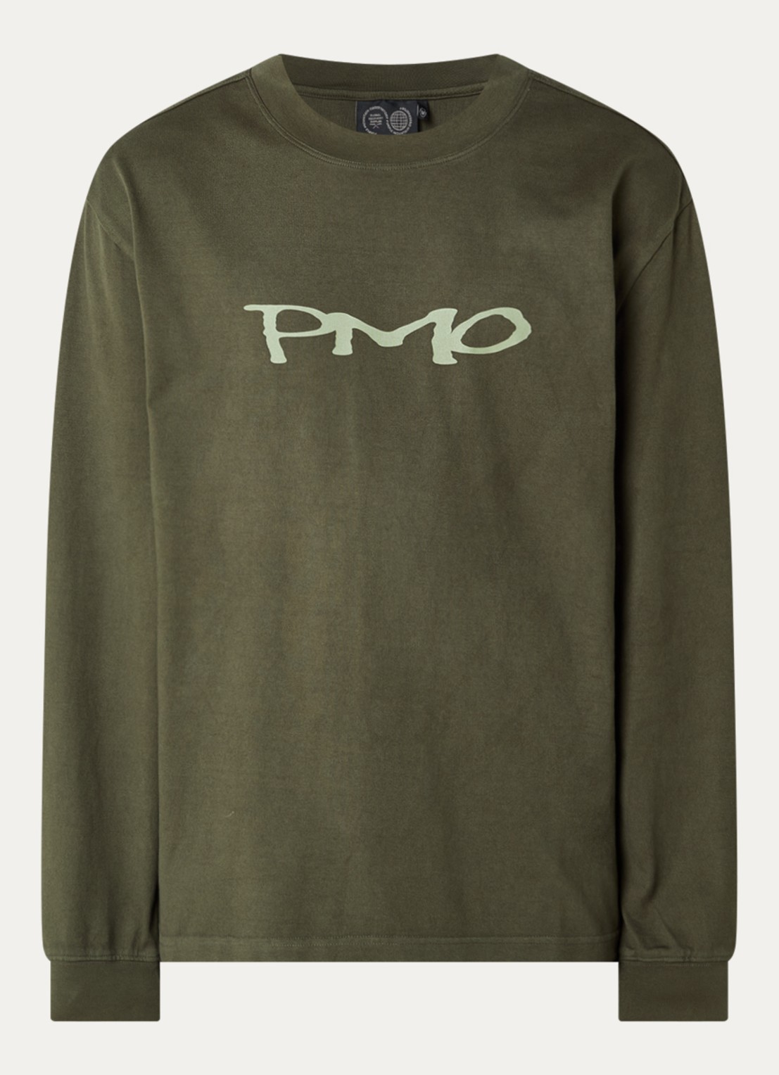 Purple Mountain Observatory Quantum longsleeve met logo- en backprint - voorkant 2 mosgroen