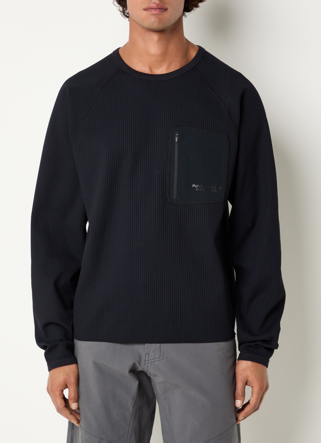 Purple Mountain Observatory Waffle longsleeve met structuur en ritszak - detail 4 zwart