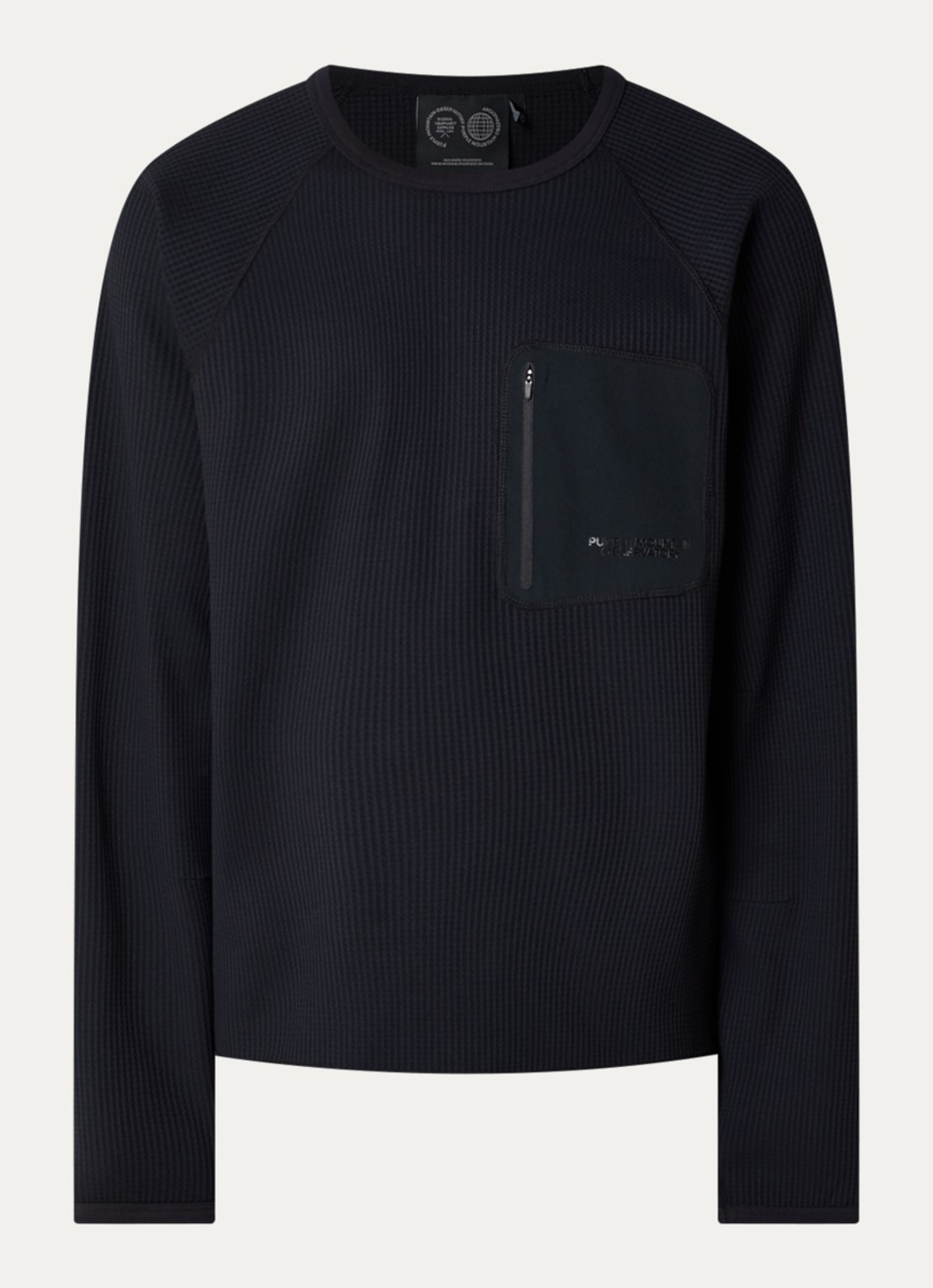 Purple Mountain Observatory Waffle longsleeve met structuur en ritszak - voorkant zwart
