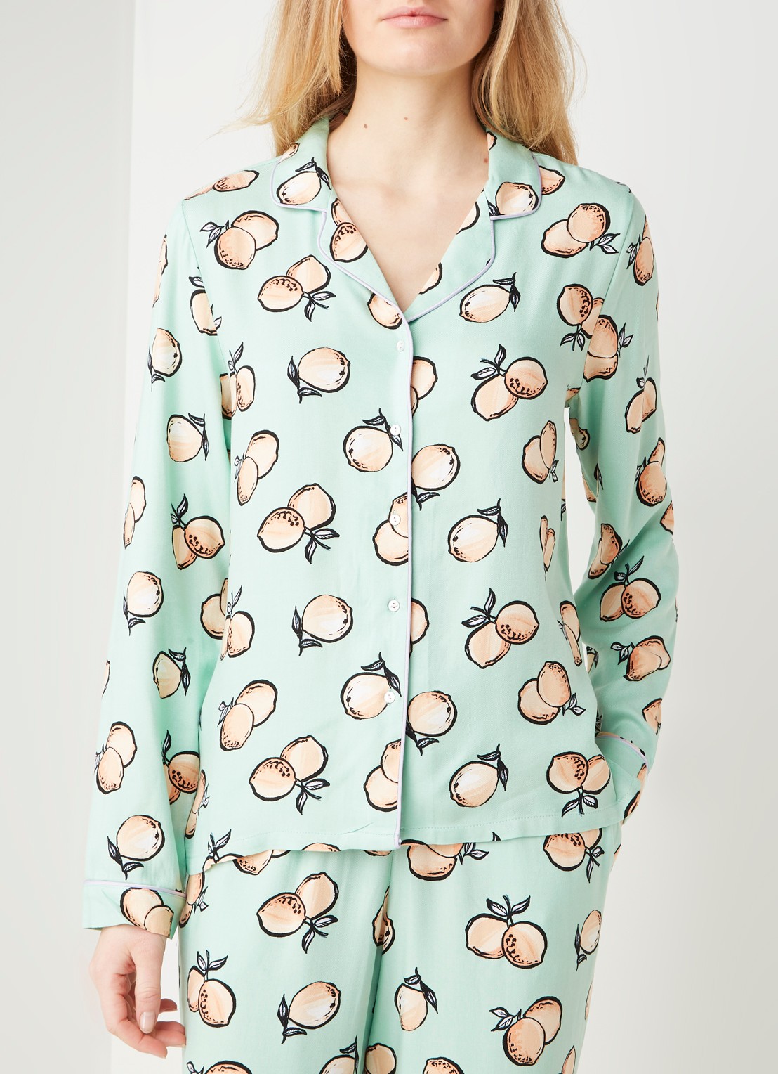 Pyjamatop met print - detail lichtgroen