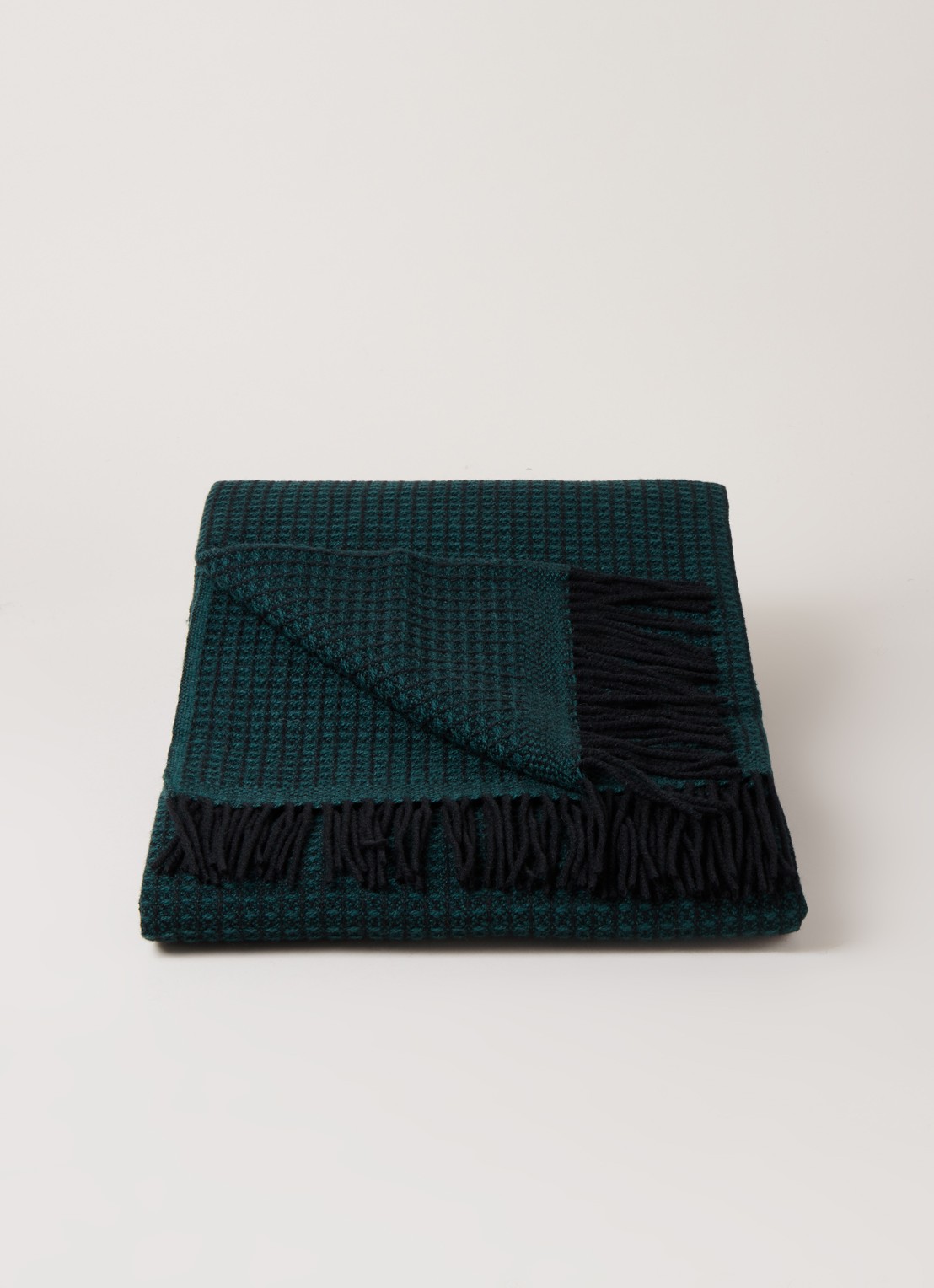 Røros Tweed Vega plaid van wol 150 x 210 cm - voorkant 2 bronsgroen