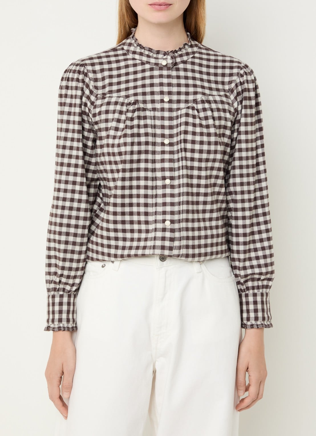 Rails Alanna blouse met ruitdessin - detail donkerbruin