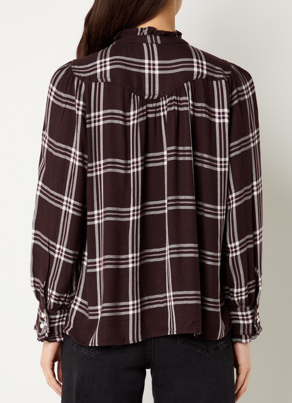 Rails Alanna blouse met ruitdessin  - achterkant chocoladebruin