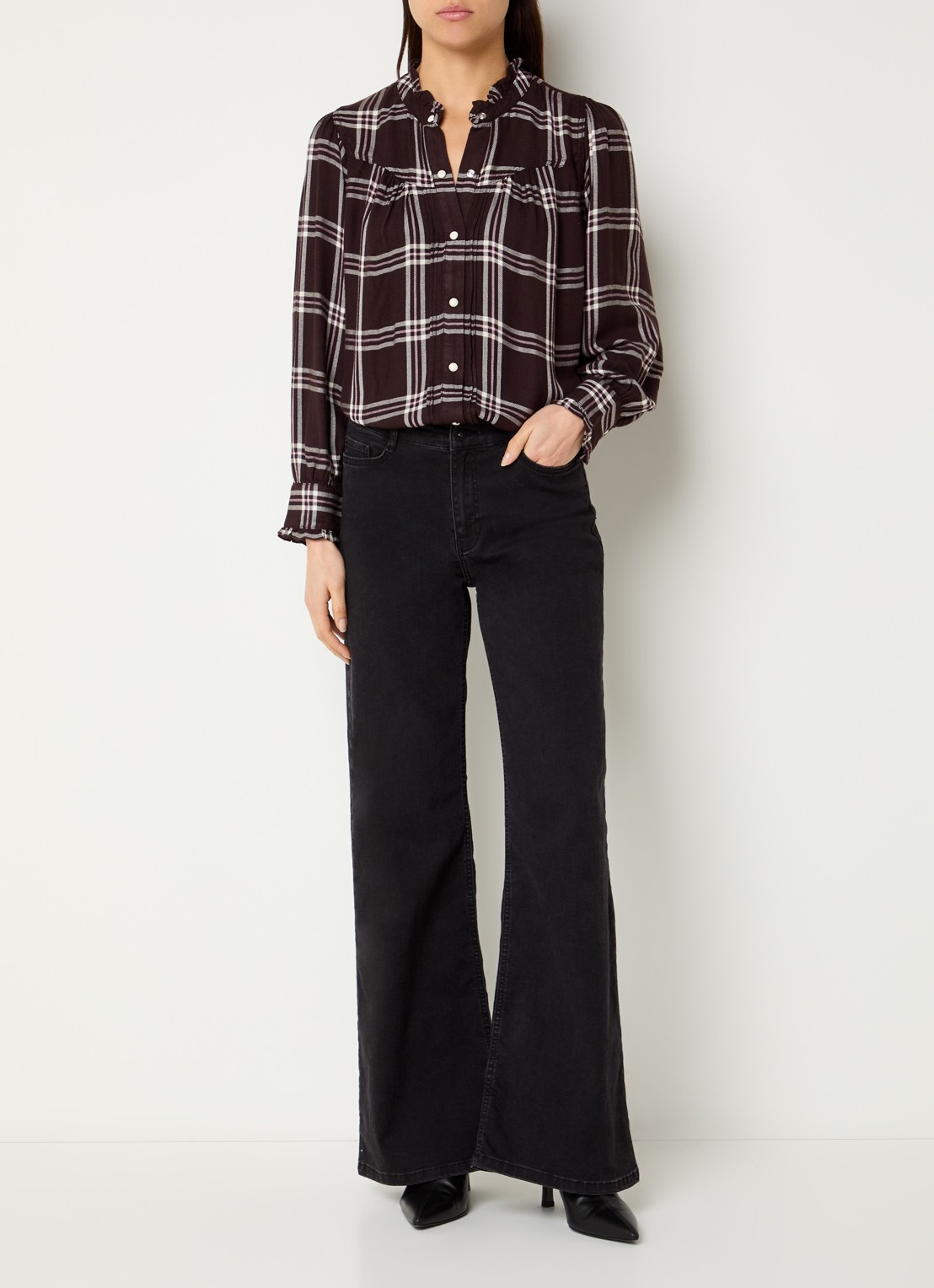 Rails Alanna blouse met ruitdessin  - voorkant 3 chocoladebruin