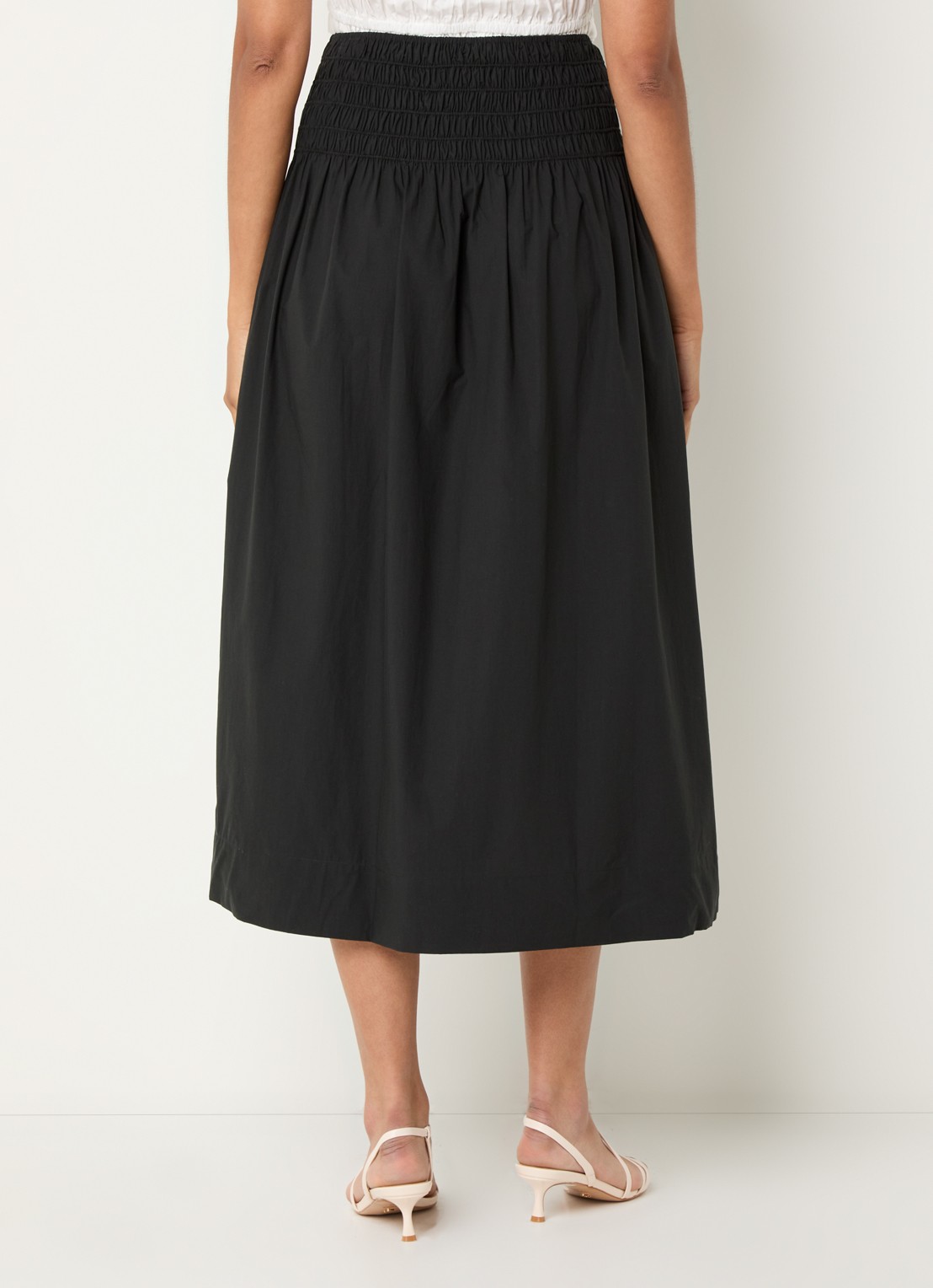 Rails Alessa midi rok in linnenblend met smockwerk - achterkant 4 zwart