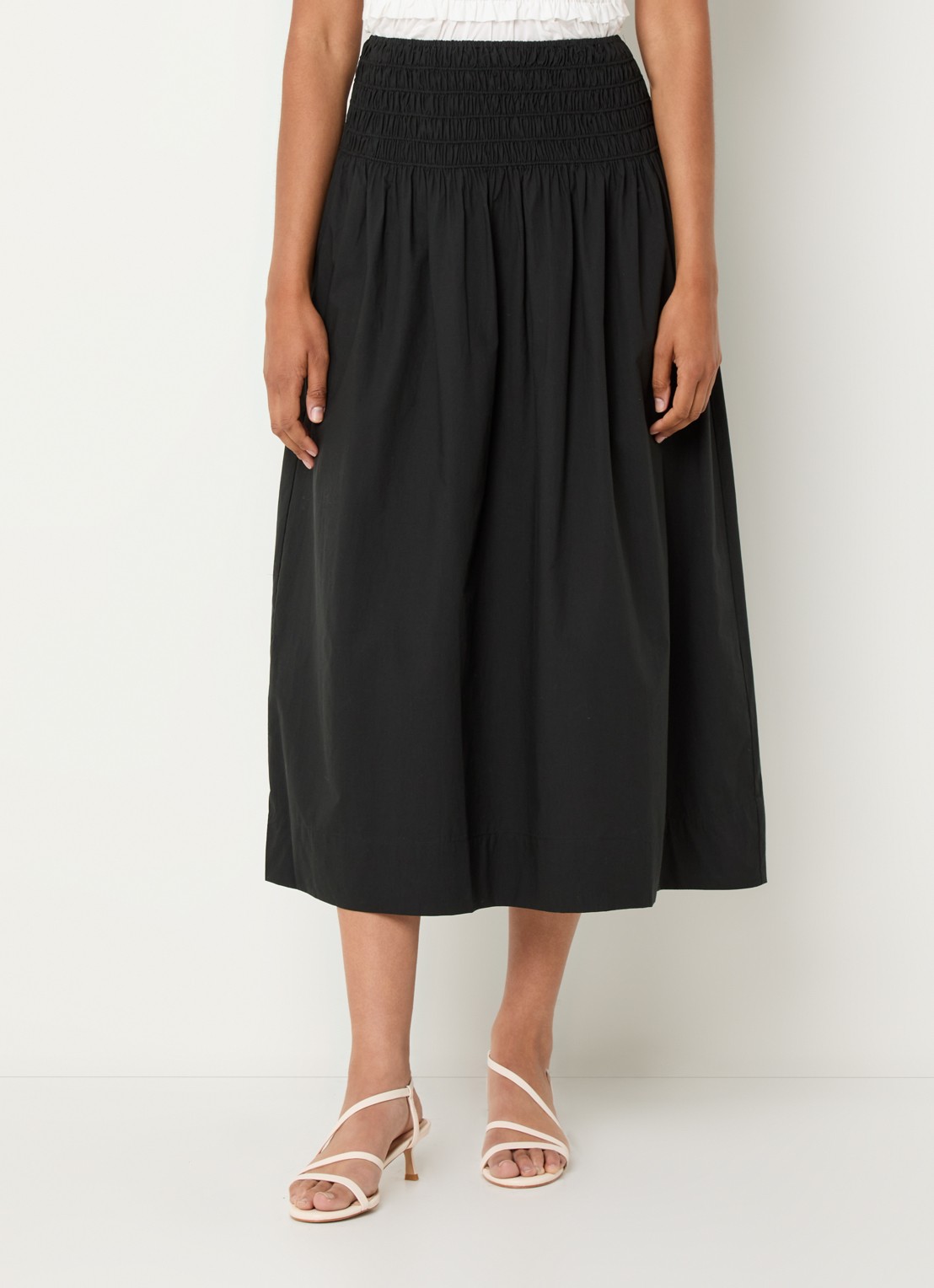 Rails Alessa midi rok in linnenblend met smockwerk - detail 3 zwart