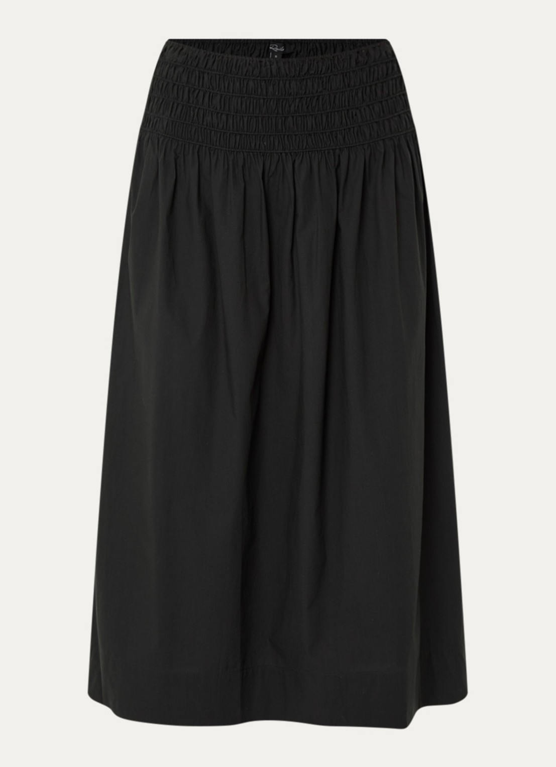 Rails Alessa midi rok in linnenblend met smockwerk - voorkant zwart