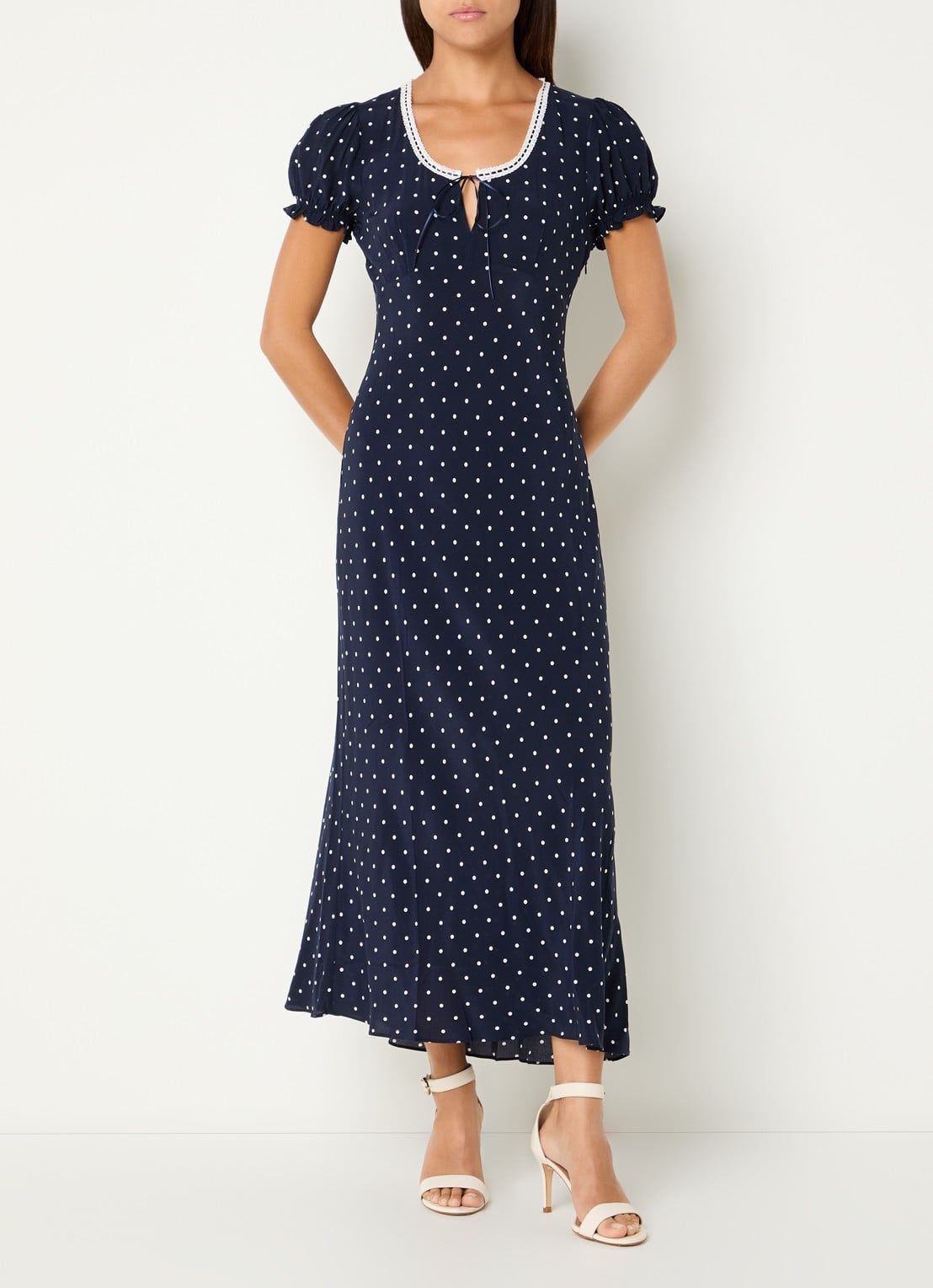 Rails Allison midi jurk met stippenprint en keyhole - detail donkerblauw