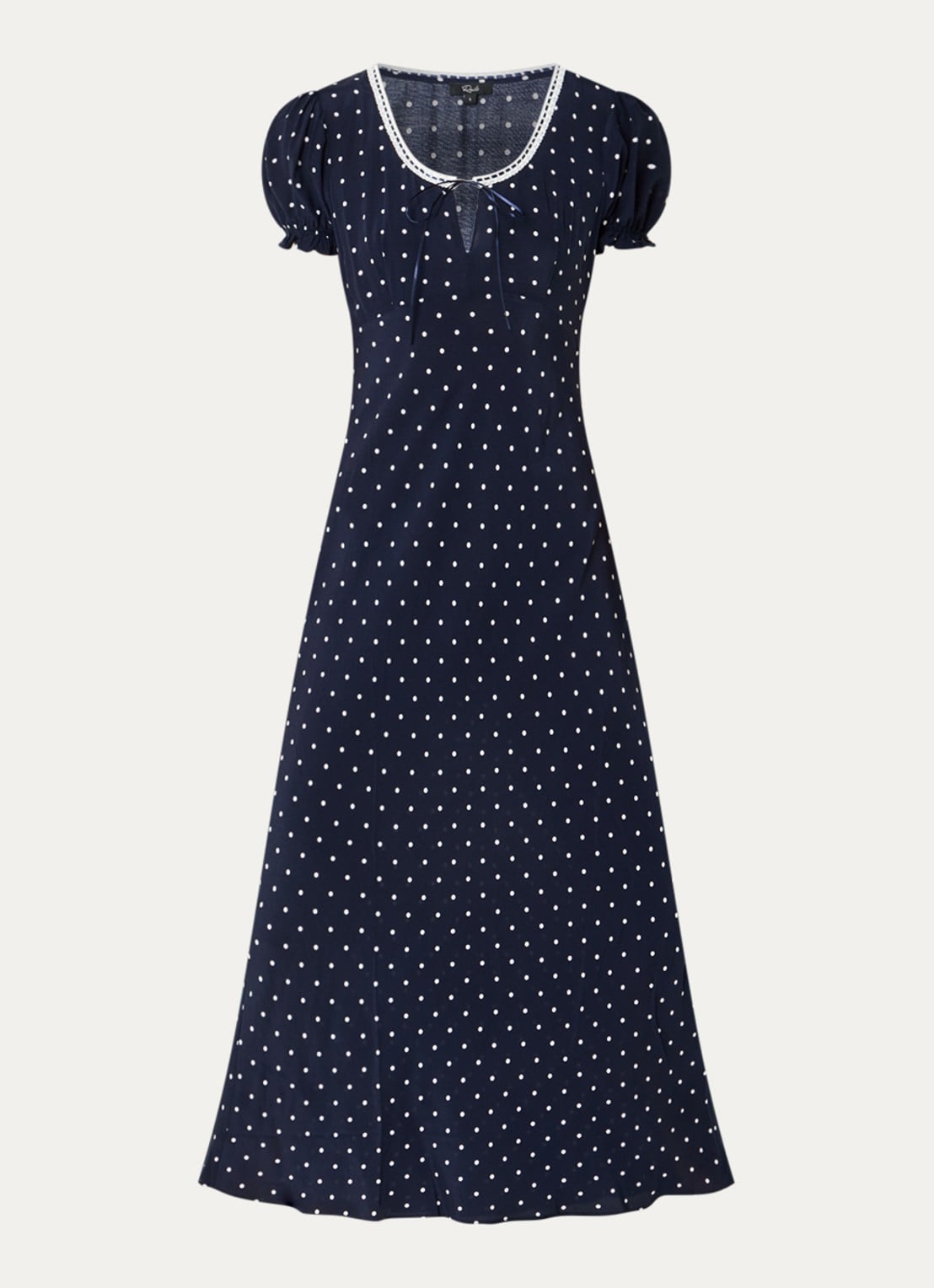 Rails Allison midi jurk met stippenprint en keyhole - voorkant 2 donkerblauw