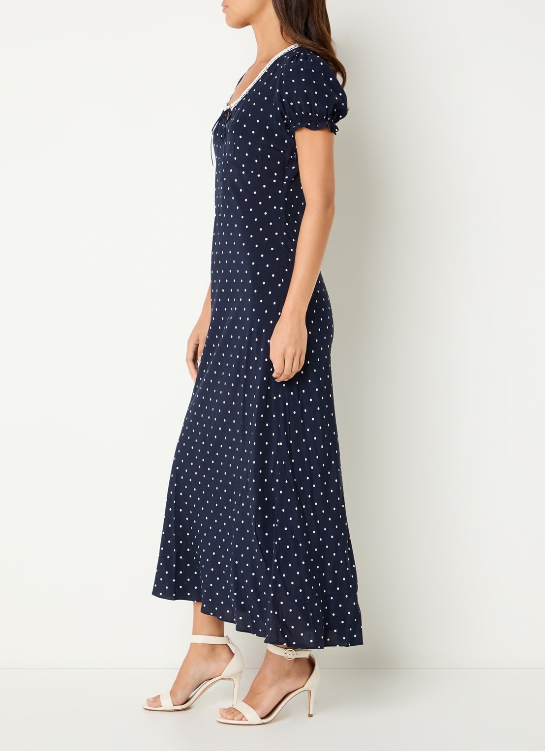 Rails Allison midi jurk met stippenprint en keyhole - voorkant 3 donkerblauw