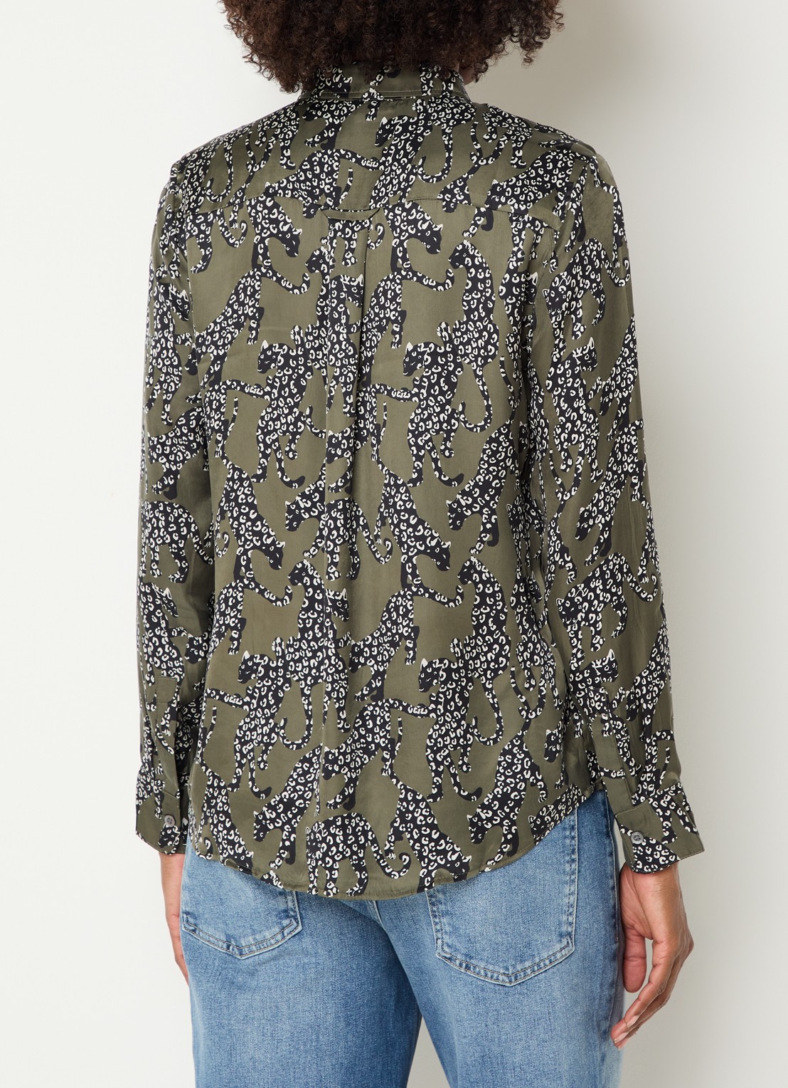 Rails Alyssa blouse van satijn met print - achterkant 4 olijfgroen