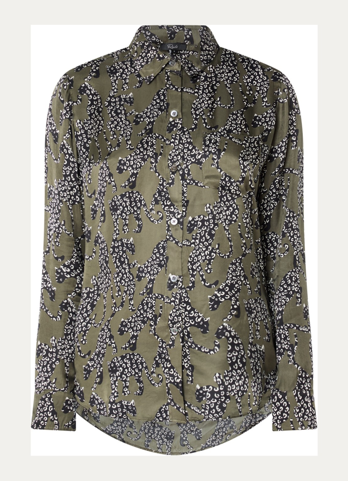 Rails Alyssa blouse van satijn met print - voorkant 2 olijfgroen