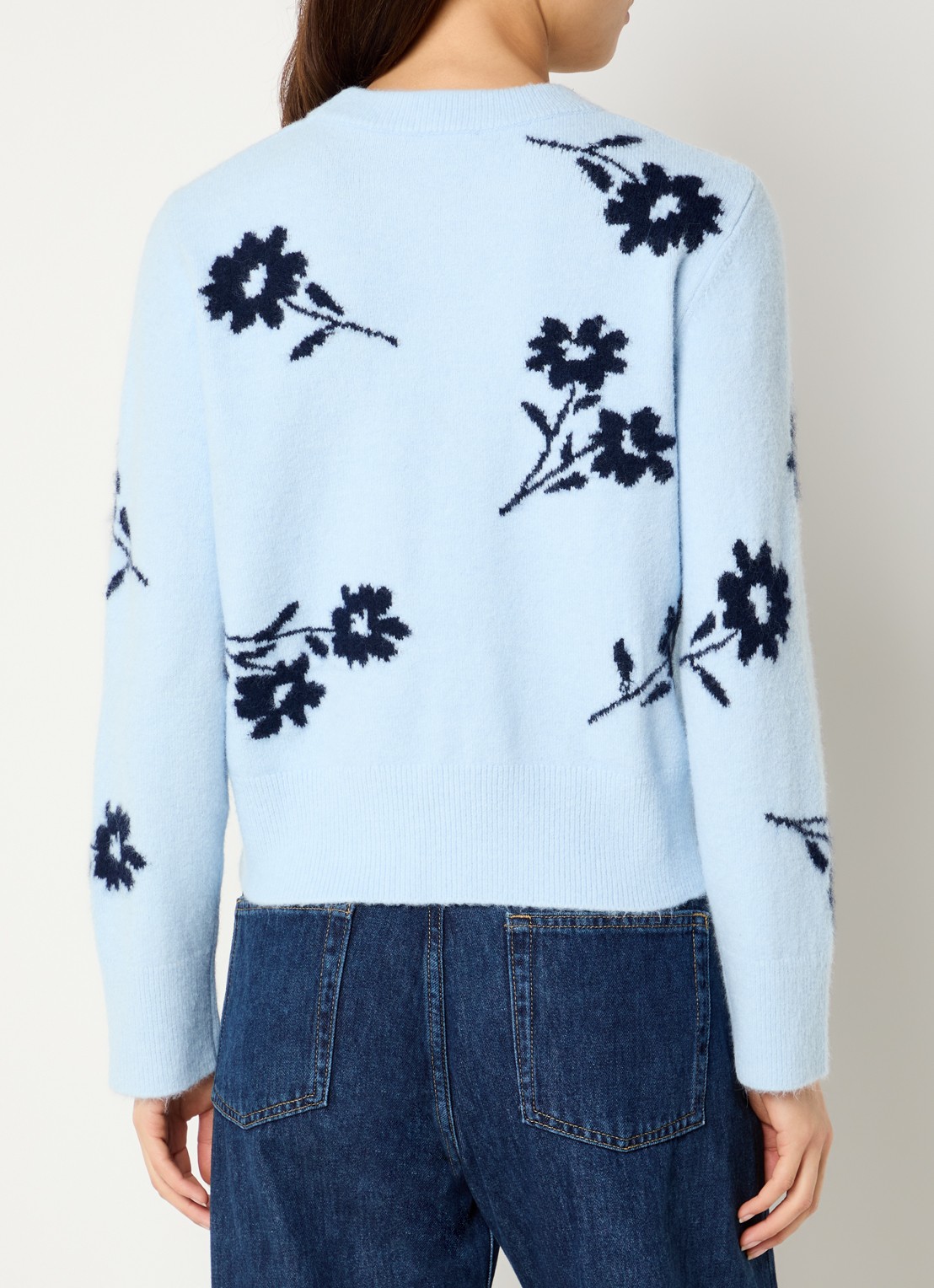 Rails Anise fijngebreide trui in merino wolblend met print - achterkant 4 lichtblauw