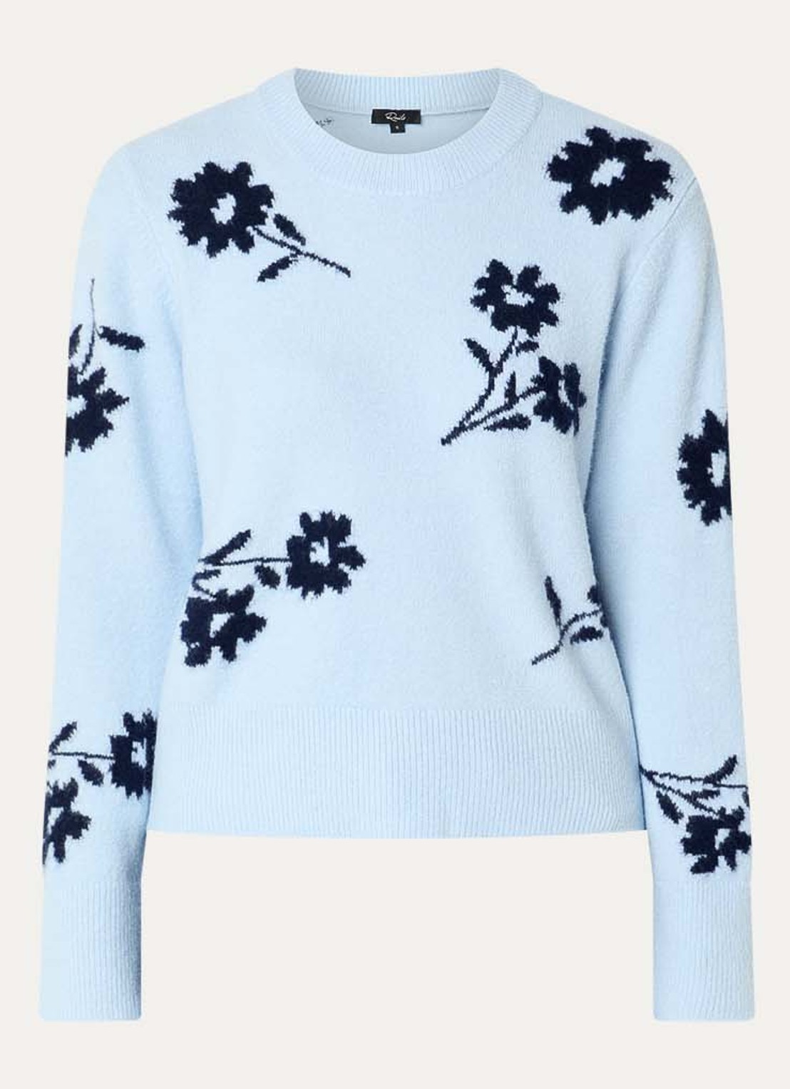 Rails Anise fijngebreide trui in merino wolblend met print - voorkant 2 lichtblauw