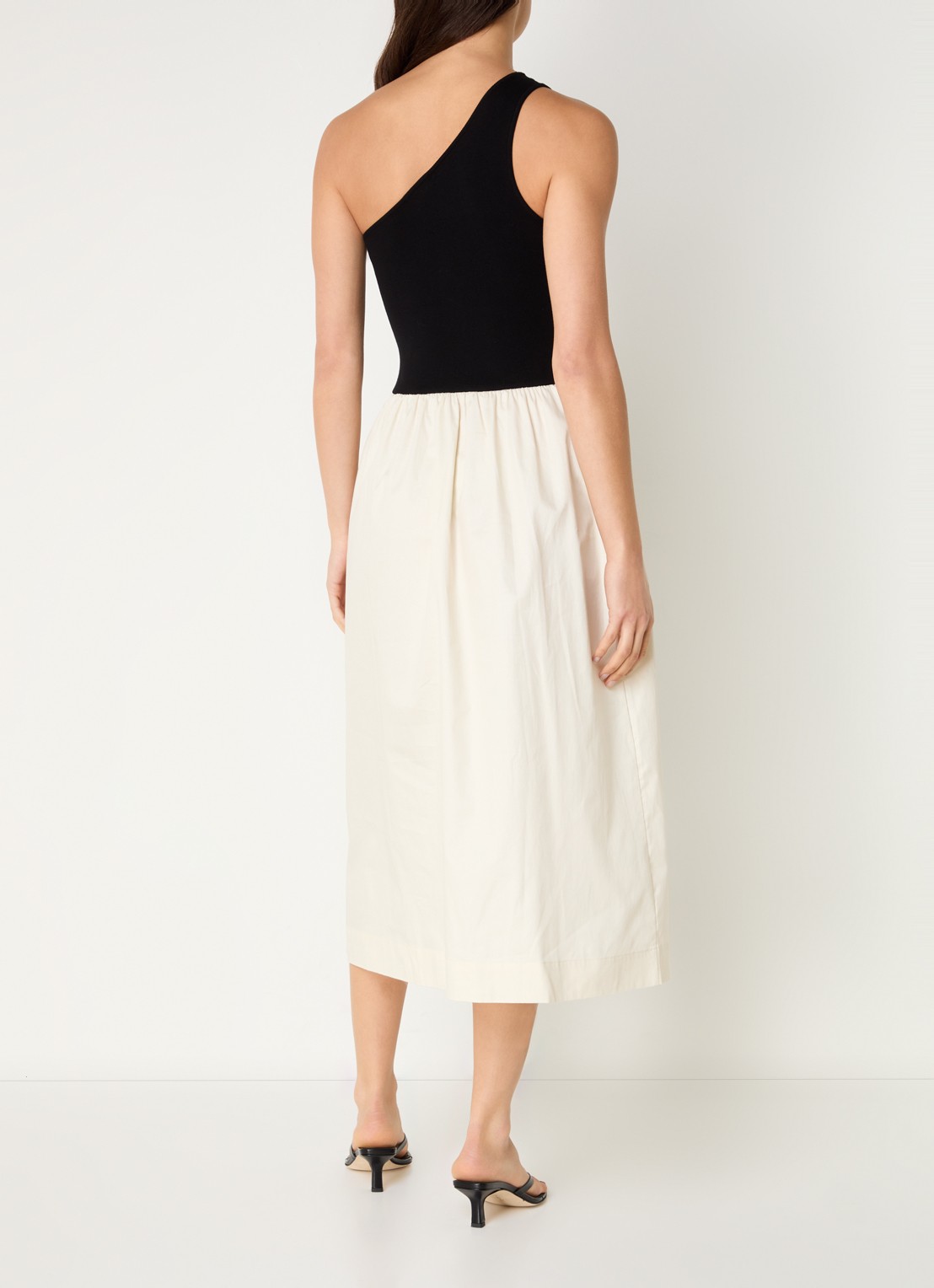 Rails Anita fijngebreide one shoulder midi jurk  - achterkant 3 creme