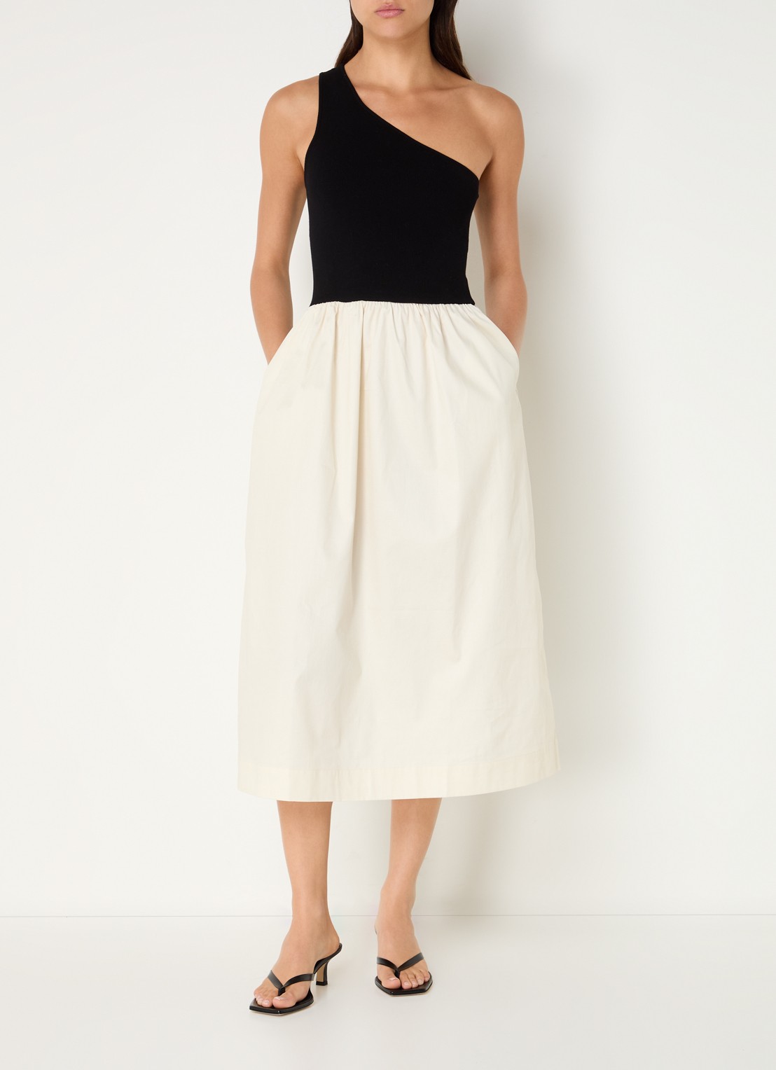 Rails Anita fijngebreide one shoulder midi jurk  - detail 4 creme