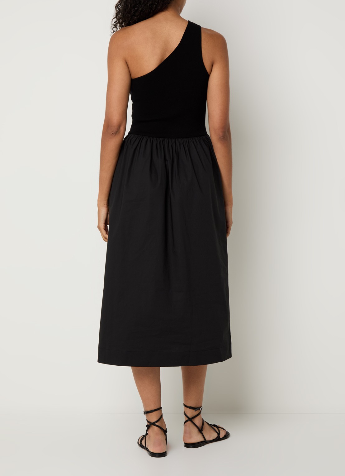 Rails Anita one shoulder midi jurk met steekzakken - achterkant zwart