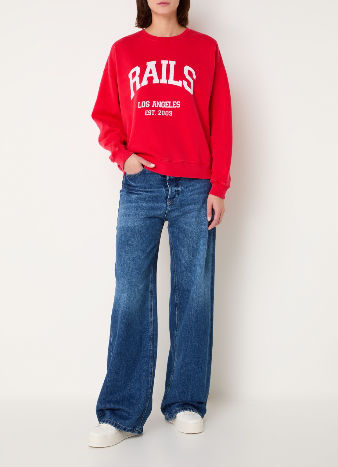 Rails Anniversary sweater met logoprint - voorkant 6 koraalrood