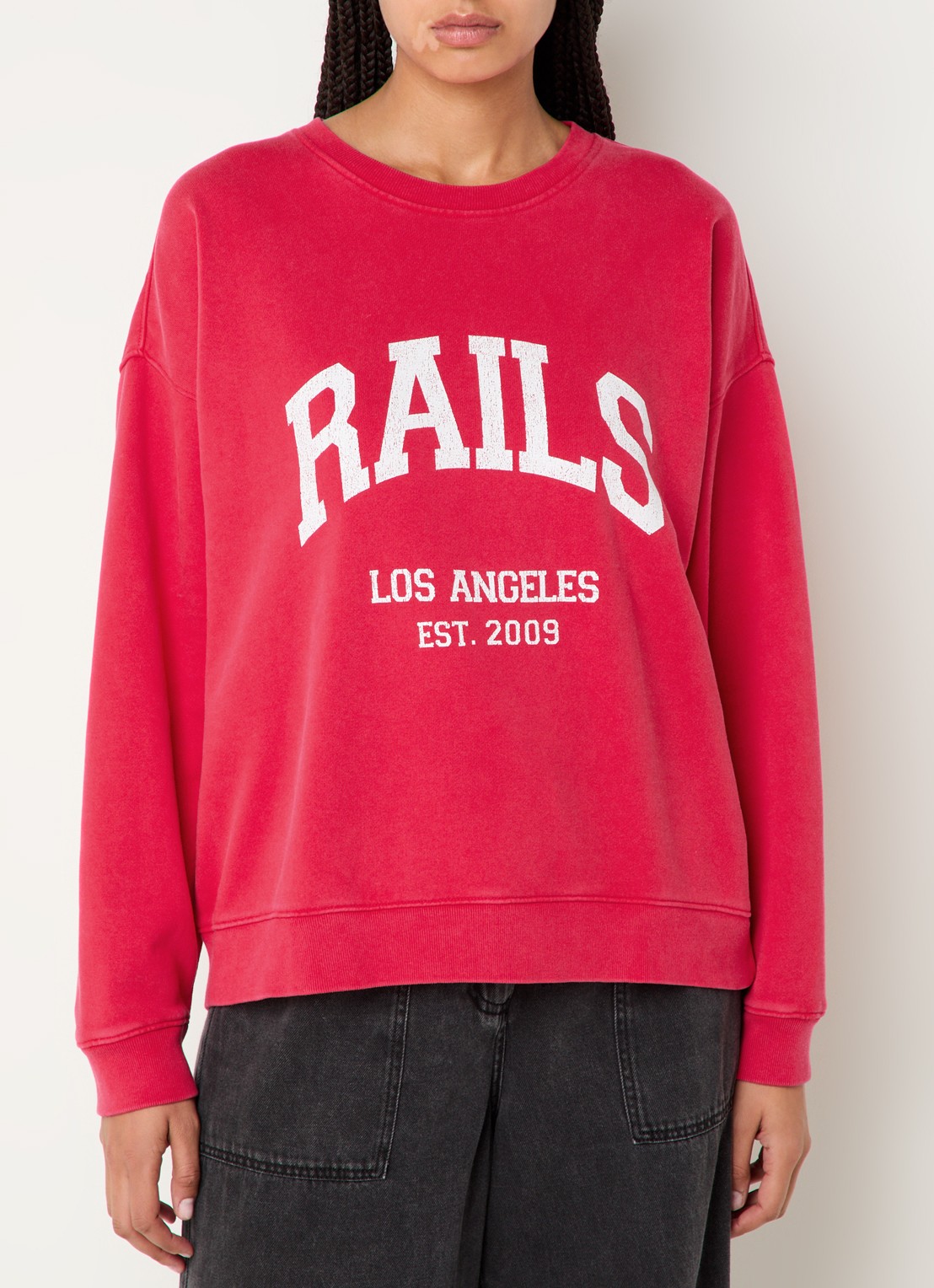 Rails Anniversary sweater met logoprint - detail 2 koraalrood
