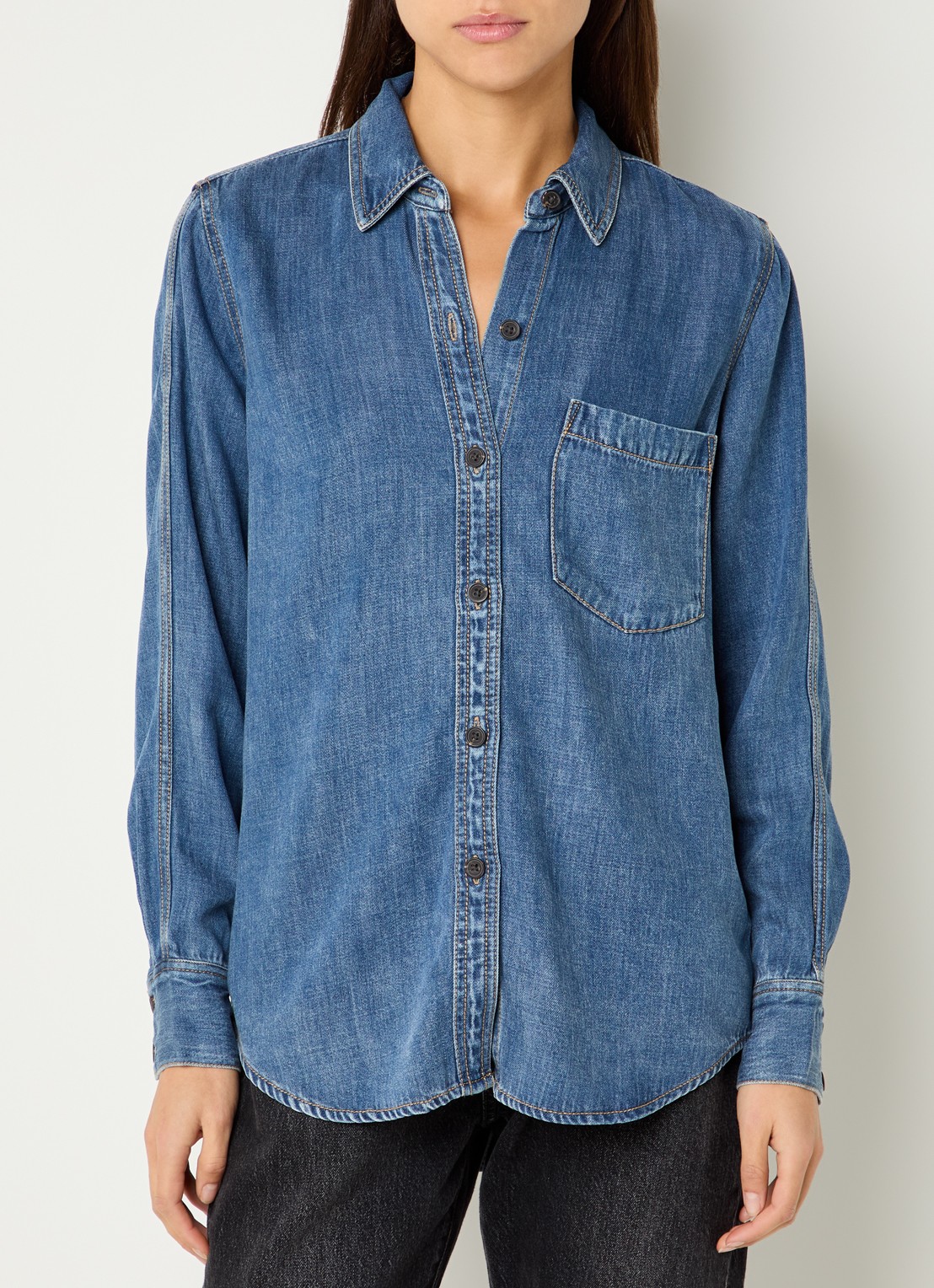 Rails Atticus blouse van chambray met borstzak - detail 4 indigo