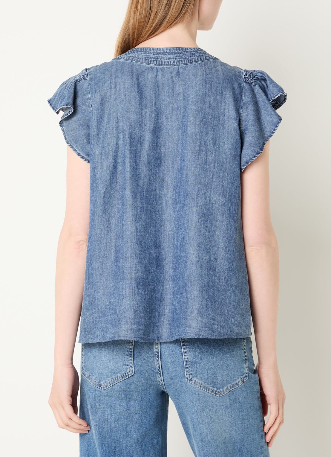 Rails Aviva blouse in linnenblend met vlindermouw - achterkant 4 staalblauw