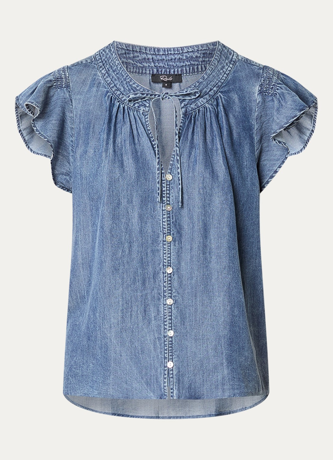 Rails Aviva blouse in linnenblend met vlindermouw - voorkant 2 staalblauw