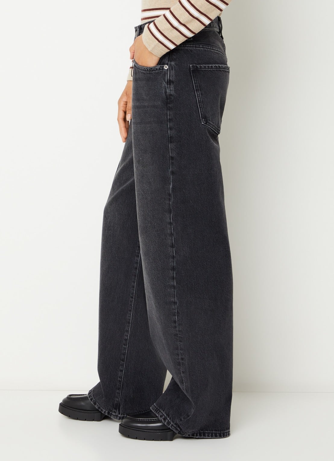 Rails Belmont high waist wide leg jeans met gekleurde wassing - detail 2 zwart
