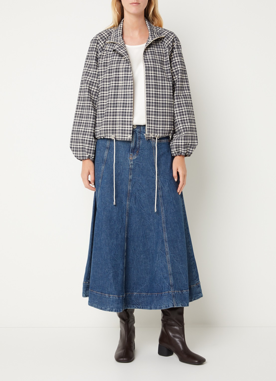 Rails Blake jack met ruitdessin en steekzakken - voorkant 3 donkerblauw