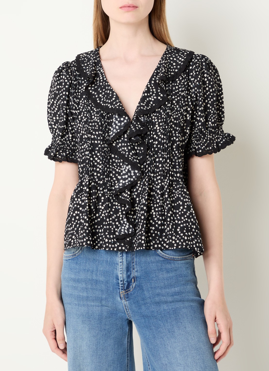 Rails Bloom tuniek met bloemenprint en pofmouw - detail 4 zwart