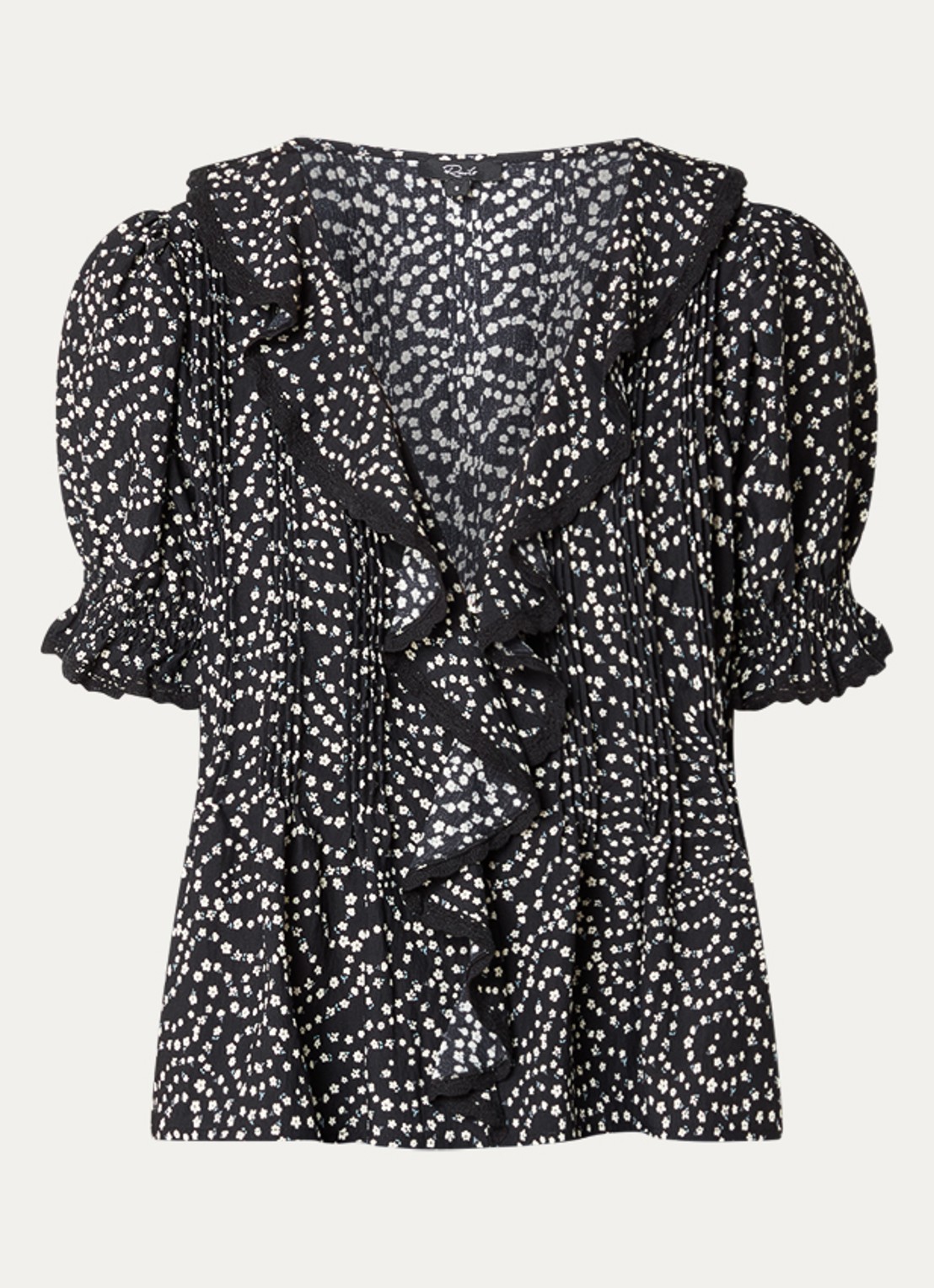 Rails Bloom tuniek met bloemenprint en pofmouw - voorkant 2 zwart