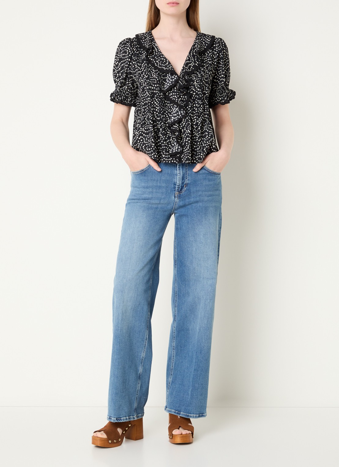 Rails Bloom tuniek met bloemenprint en pofmouw - voorkant 3 zwart