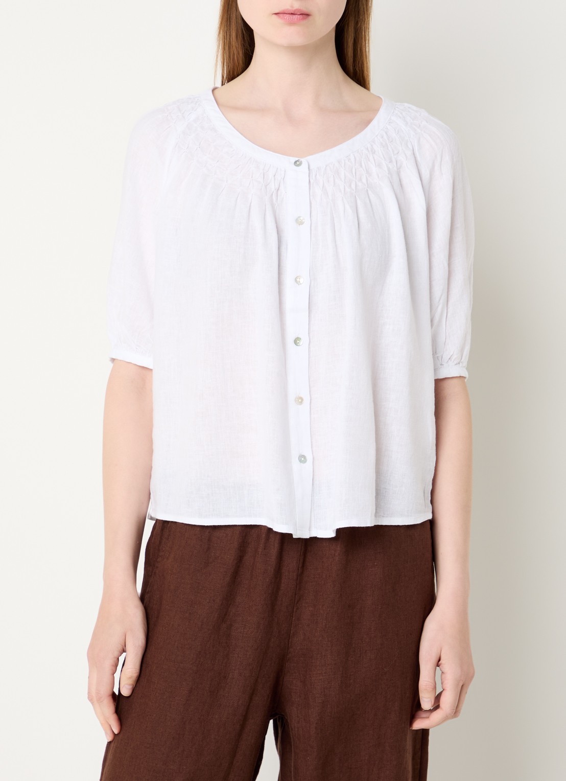 Rails Blouse in linnenblend met ronde hals - detail 2 wit