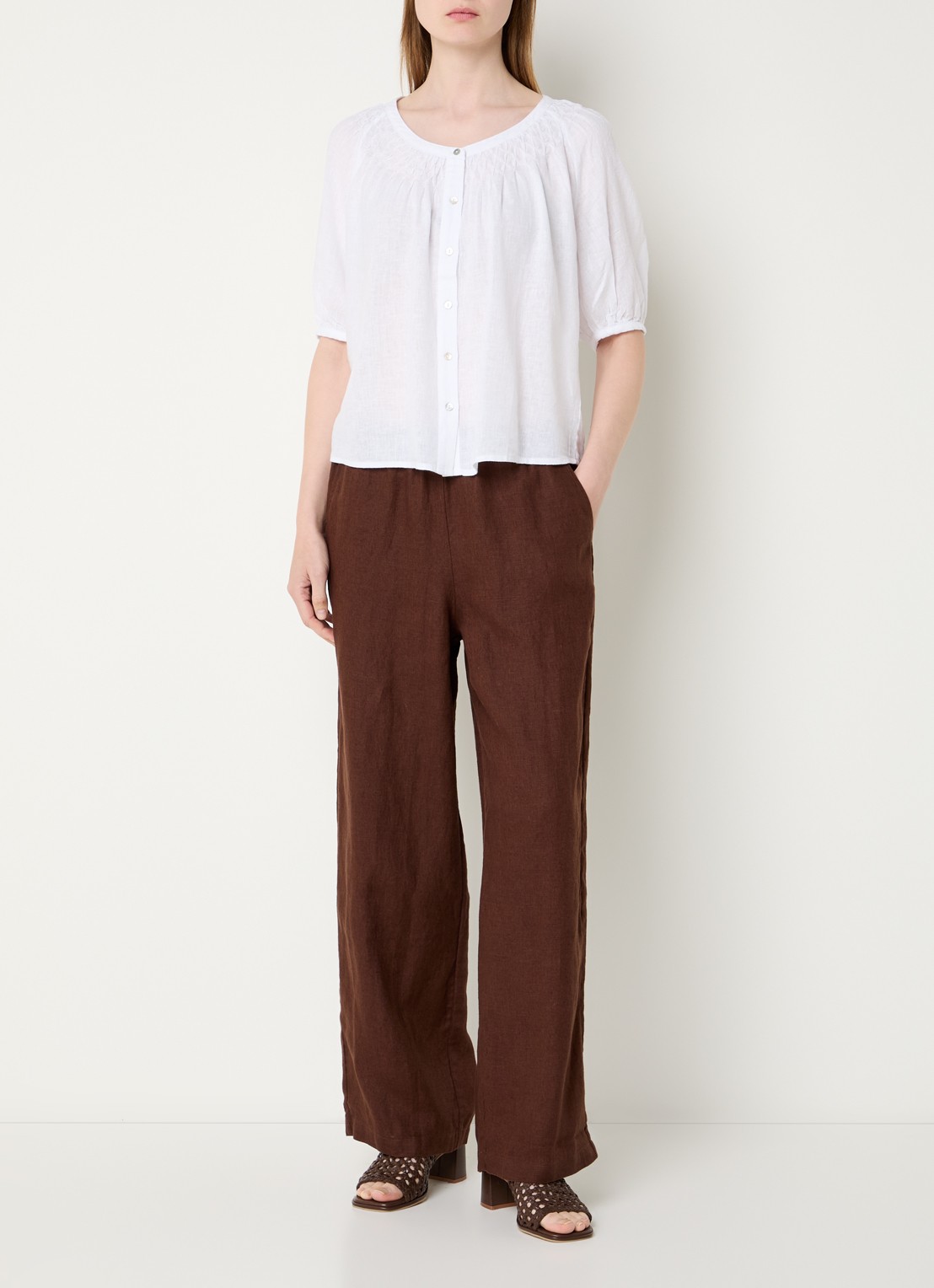 Rails Blouse in linnenblend met ronde hals - voorkant 4 wit