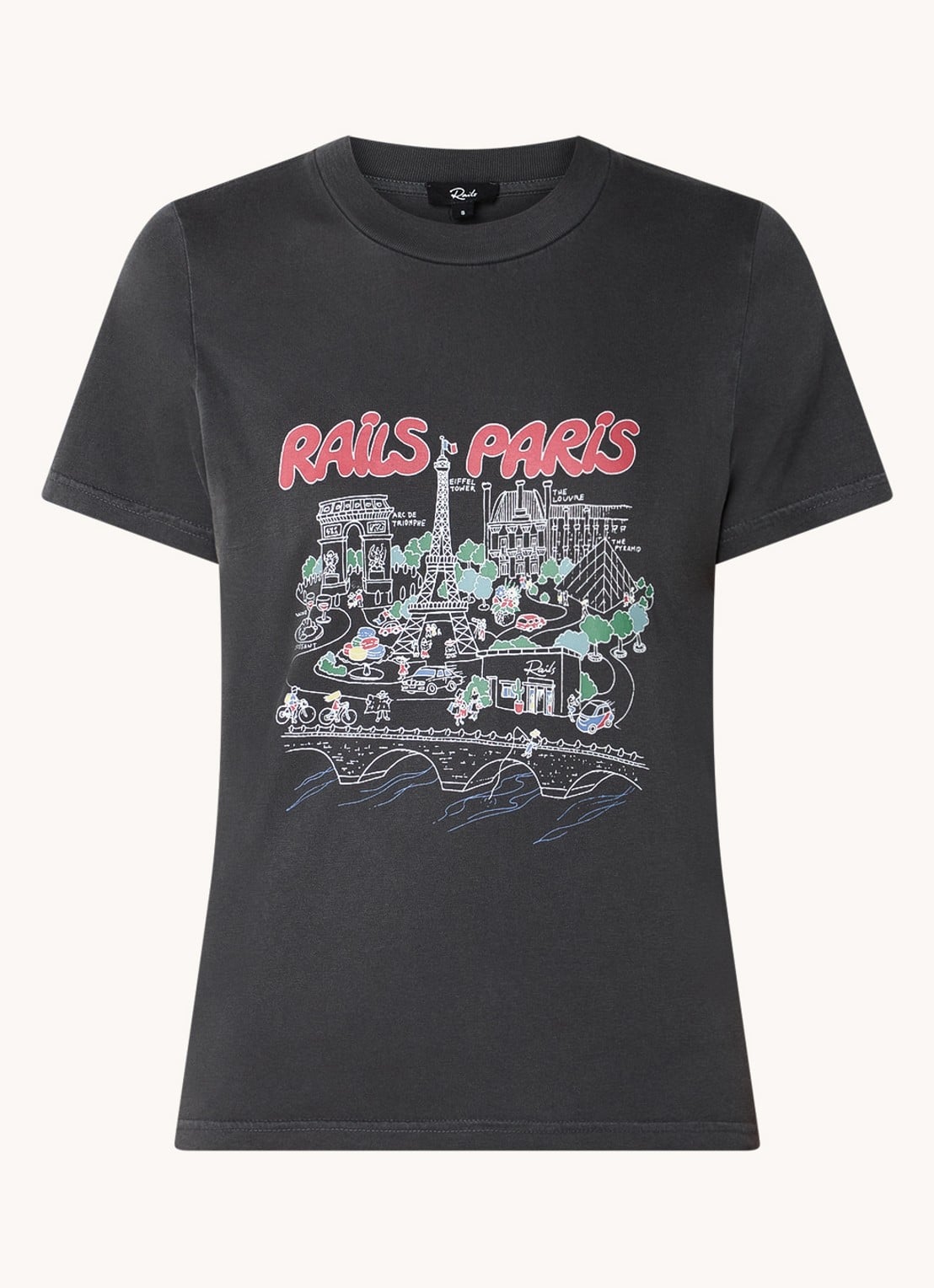 Rails Boyfriend T-shirt met logoprint - voorkant 2 antraciet