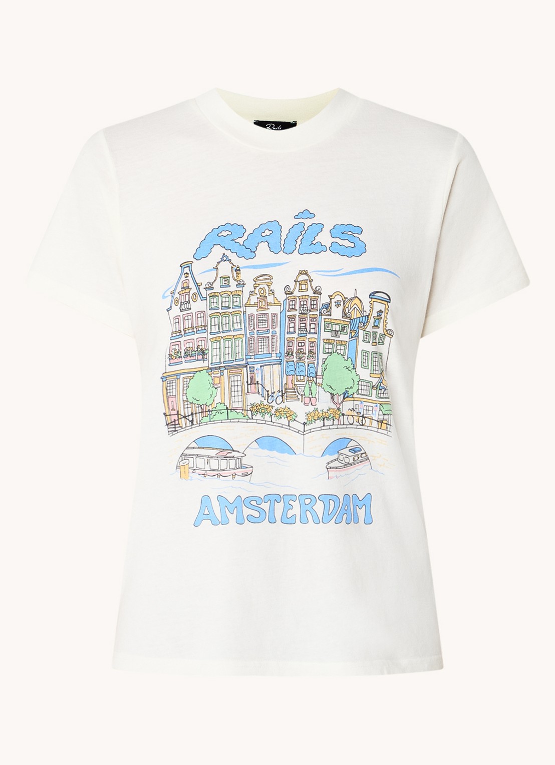 Rails Boyfriend T-shirt met logoprint - voorkant gebroken wit