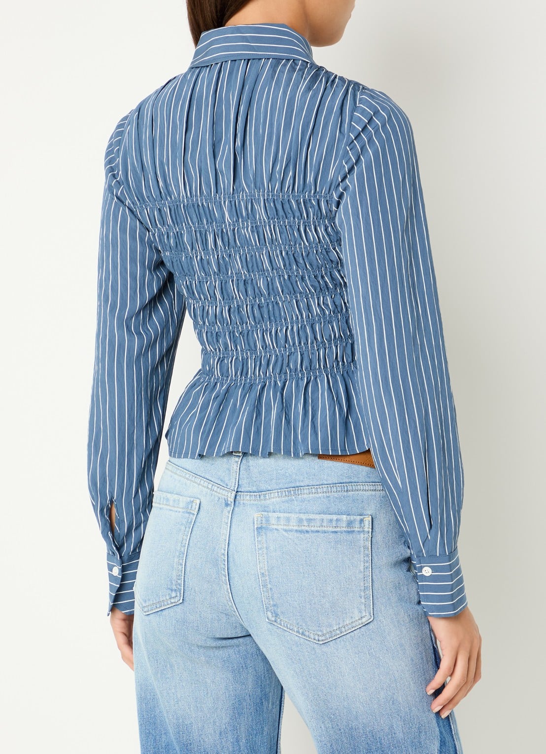 Rails Bradshaw blouse met smockwerk en streepprint - achterkant 2 blauw