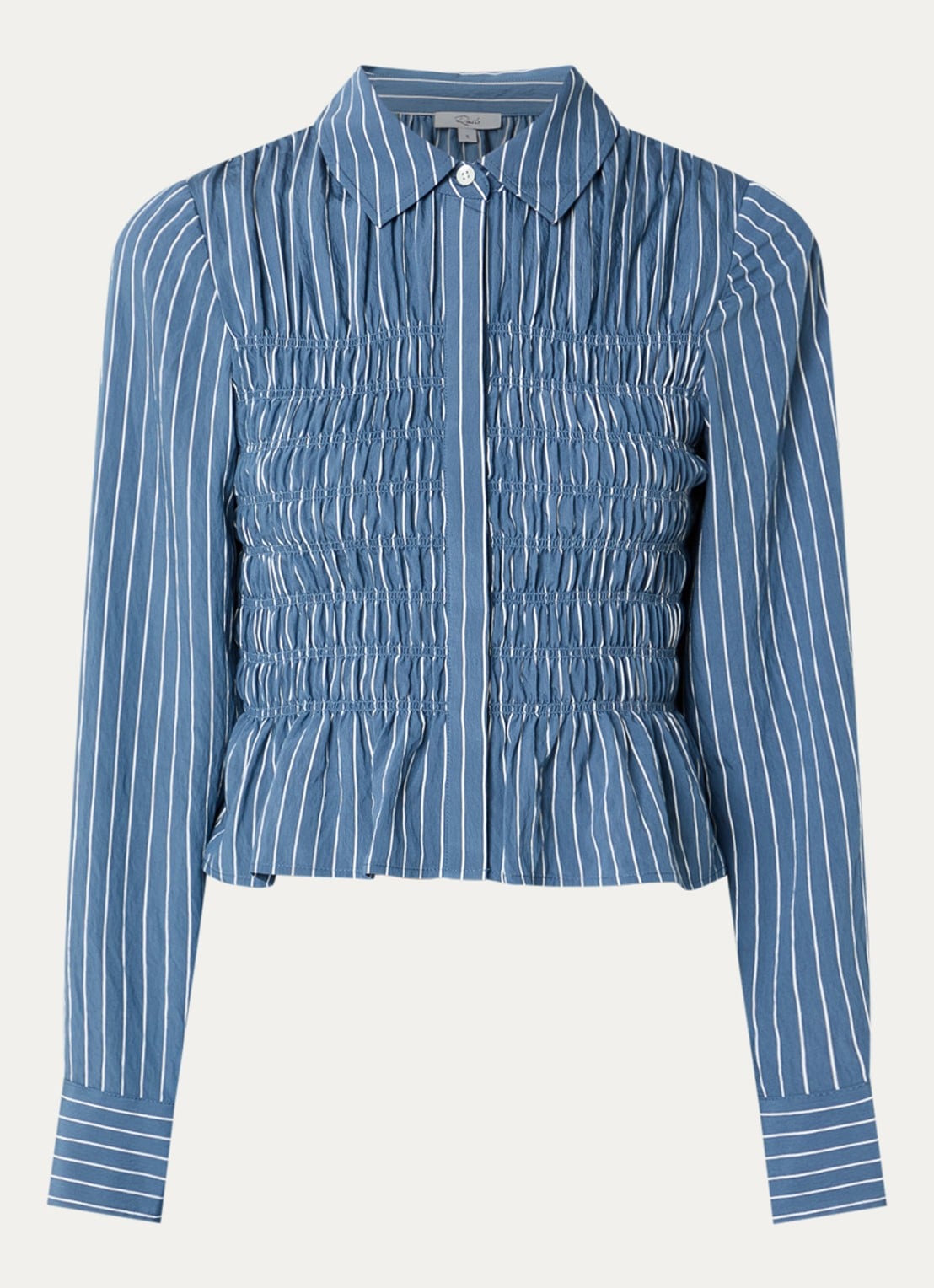Rails Bradshaw blouse met smockwerk en streepprint - voorkant 3 blauw