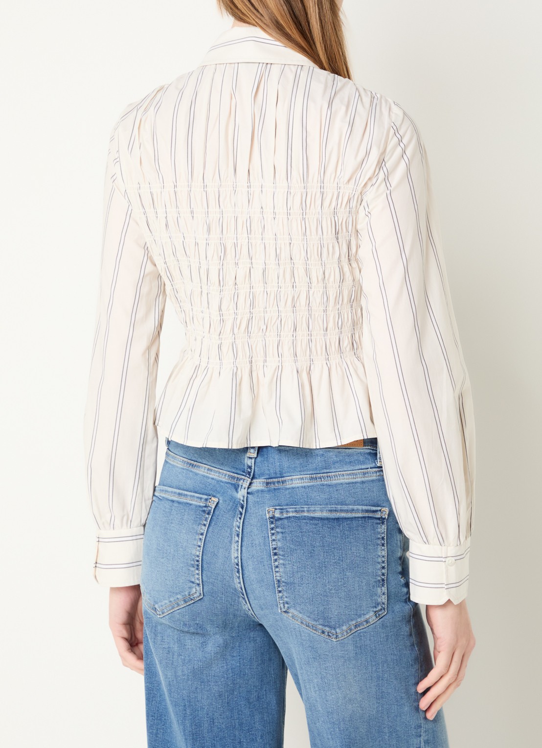 Rails Bradshaw blouse met streepprint en smockwerk - achterkant 4 ivoor