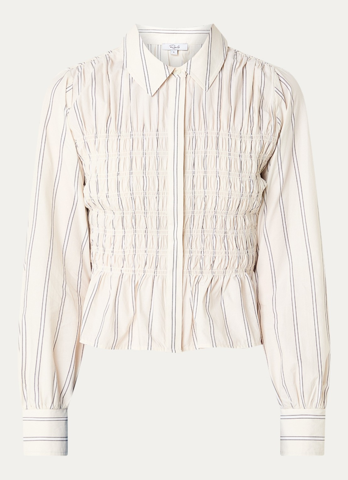 Rails Bradshaw blouse met streepprint en smockwerk - voorkant ivoor