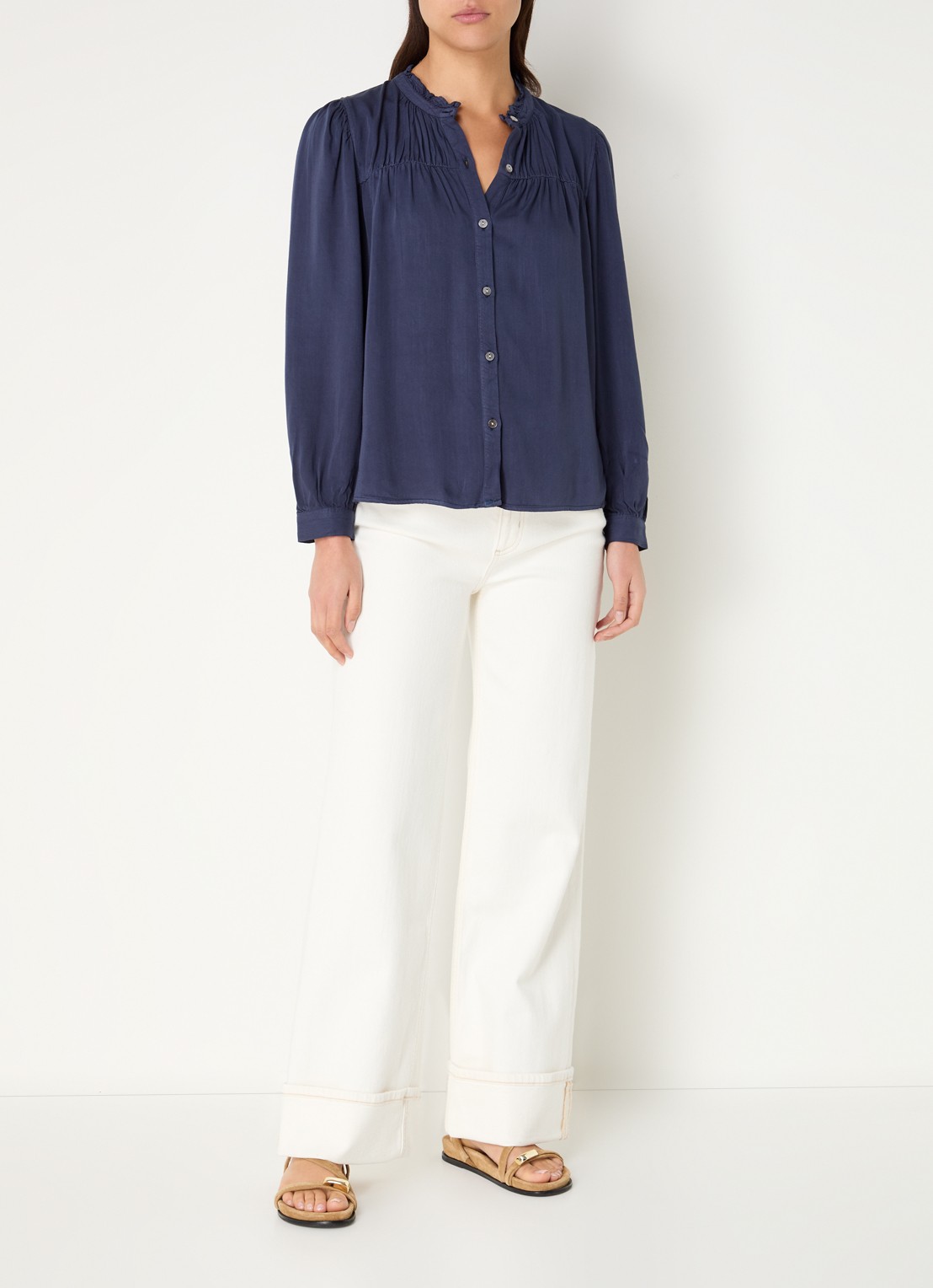 Rails Camille blouse met opstaande kraag - voorkant 2 donkerblauw
