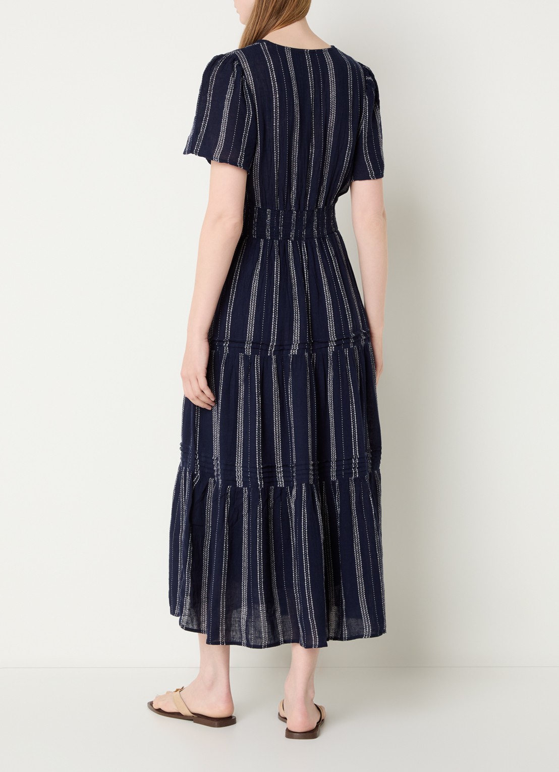 Rails Cannes maxi jurk in linnenblend met streepprint - achterkant 4 donkerblauw