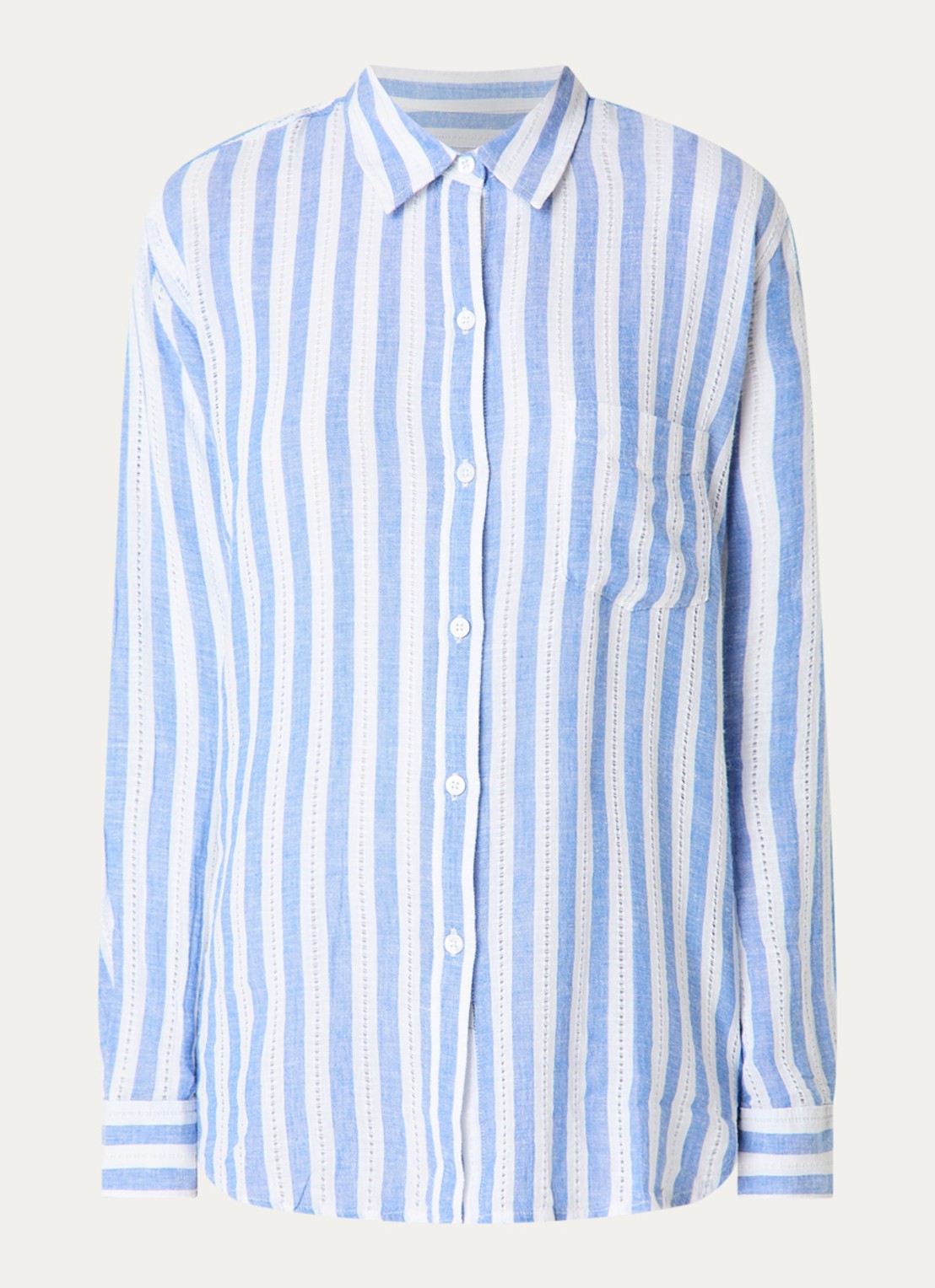 Rails Charli blouse in linnenblend met opengewerkt dessin - voorkant 2 staalblauw